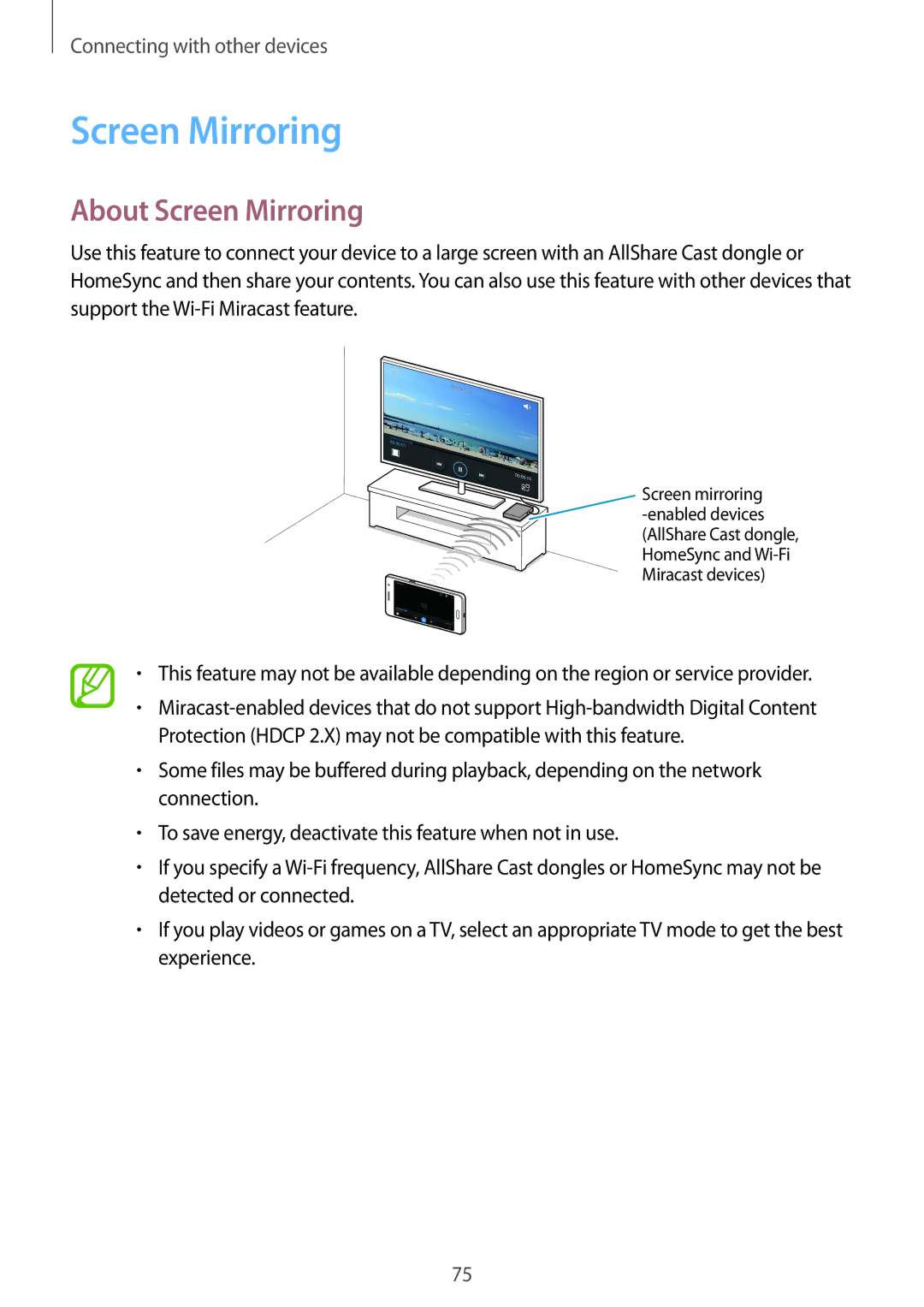 Samsung SM-G530FZWAILO, SM-G530FZDAKSA, SM-G530FZWAKSA, SM-G530FZAAXSG, SM-G530FZAAKSA manual About Screen Mirroring 