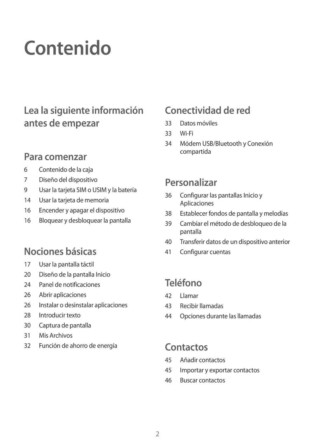 Samsung SM-G530FZAAXEC, SM-G530FZDAXEC, SM-G530FZWAPHE, SM-G530FZWAXEC, SM-G530FZDAPHE manual Contenido, Para comenzar 