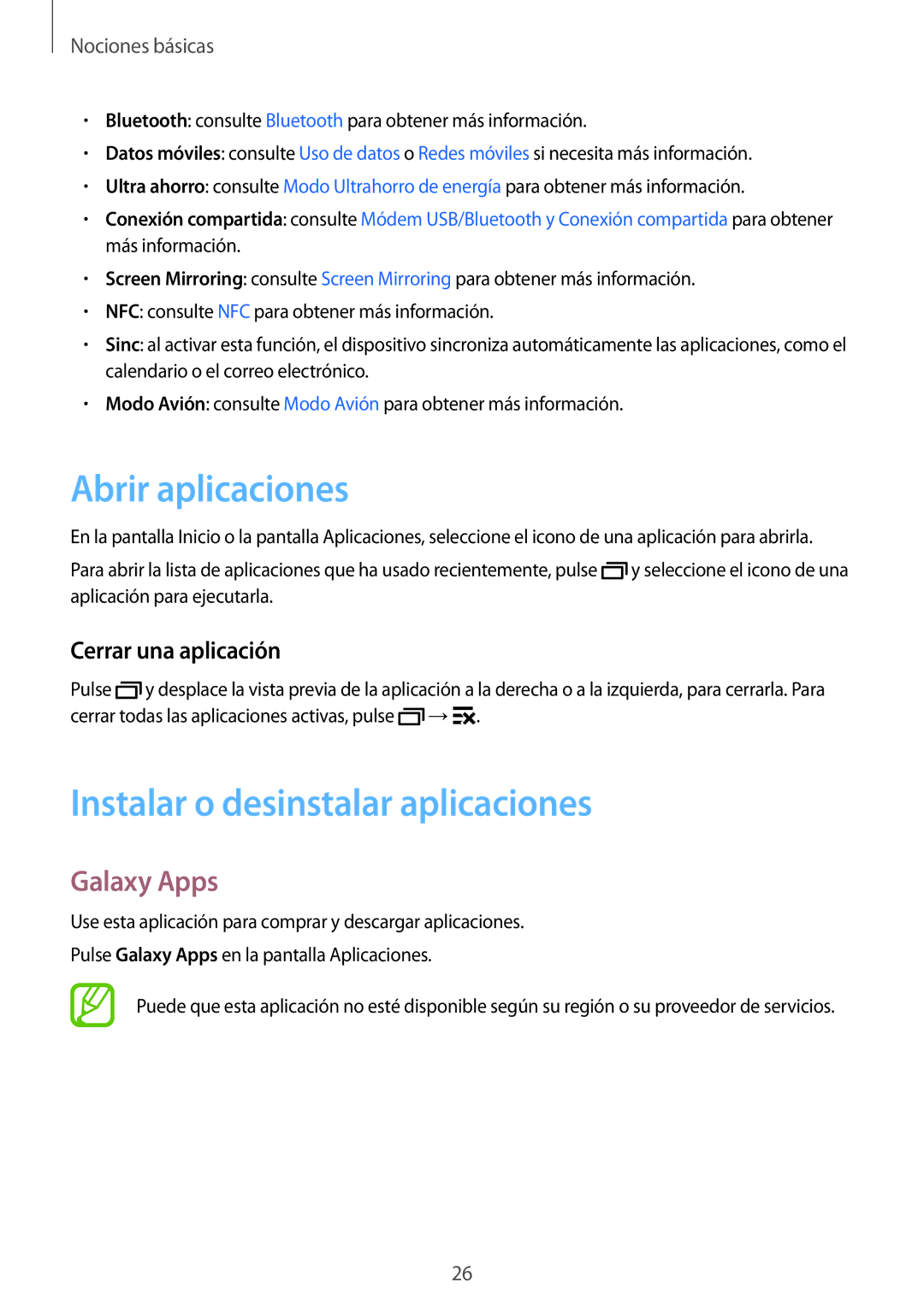 Samsung SM-G530FZAAXEC manual Abrir aplicaciones, Instalar o desinstalar aplicaciones, Galaxy Apps, Cerrar una aplicación 