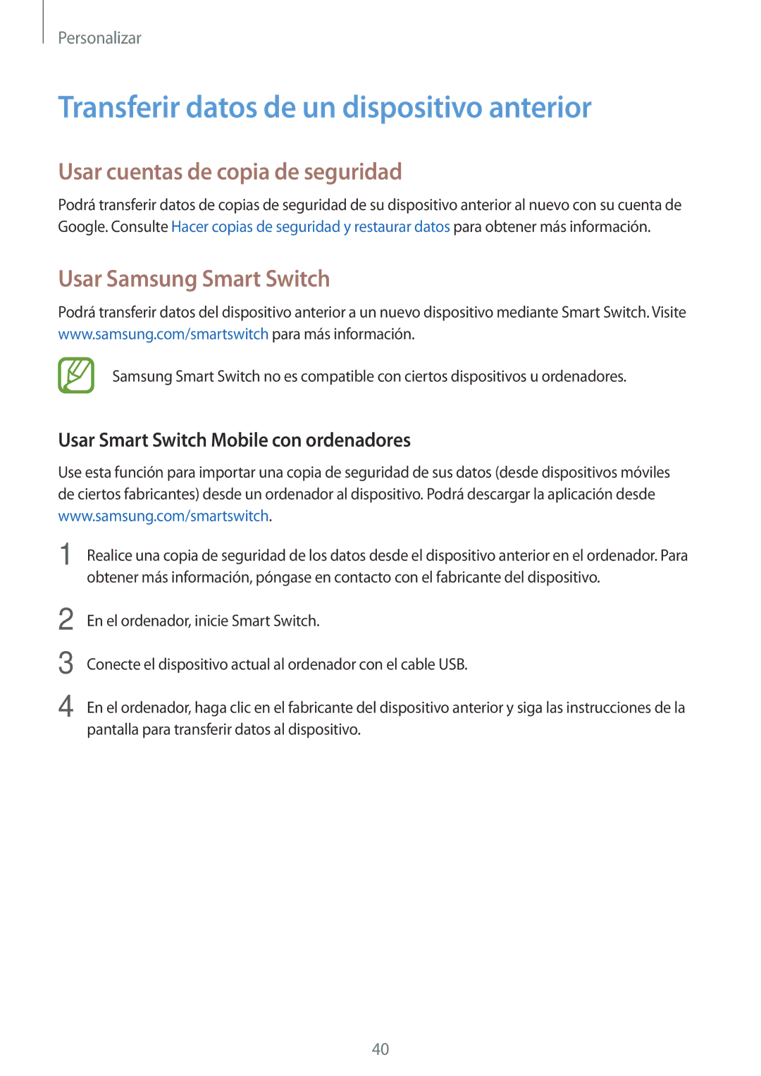 Samsung SM-G530FZDAPHE, SM-G530FZDAXEC Transferir datos de un dispositivo anterior, Usar cuentas de copia de seguridad 