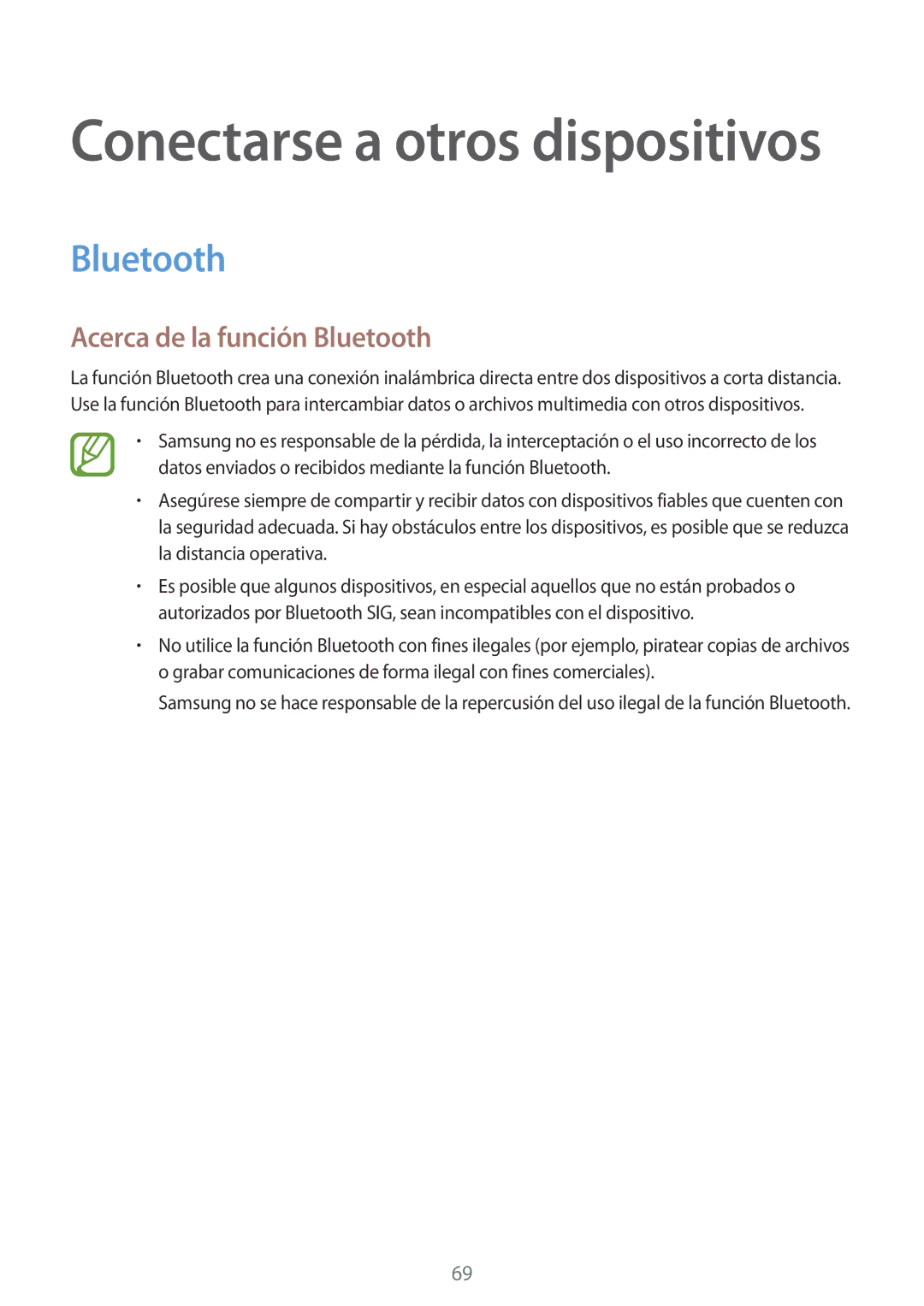 Samsung SM-G530FZWAXEC, SM-G530FZDAXEC, SM-G530FZWAPHE, SM-G530FZAAXEC, SM-G530FZDAPHE Acerca de la función Bluetooth 