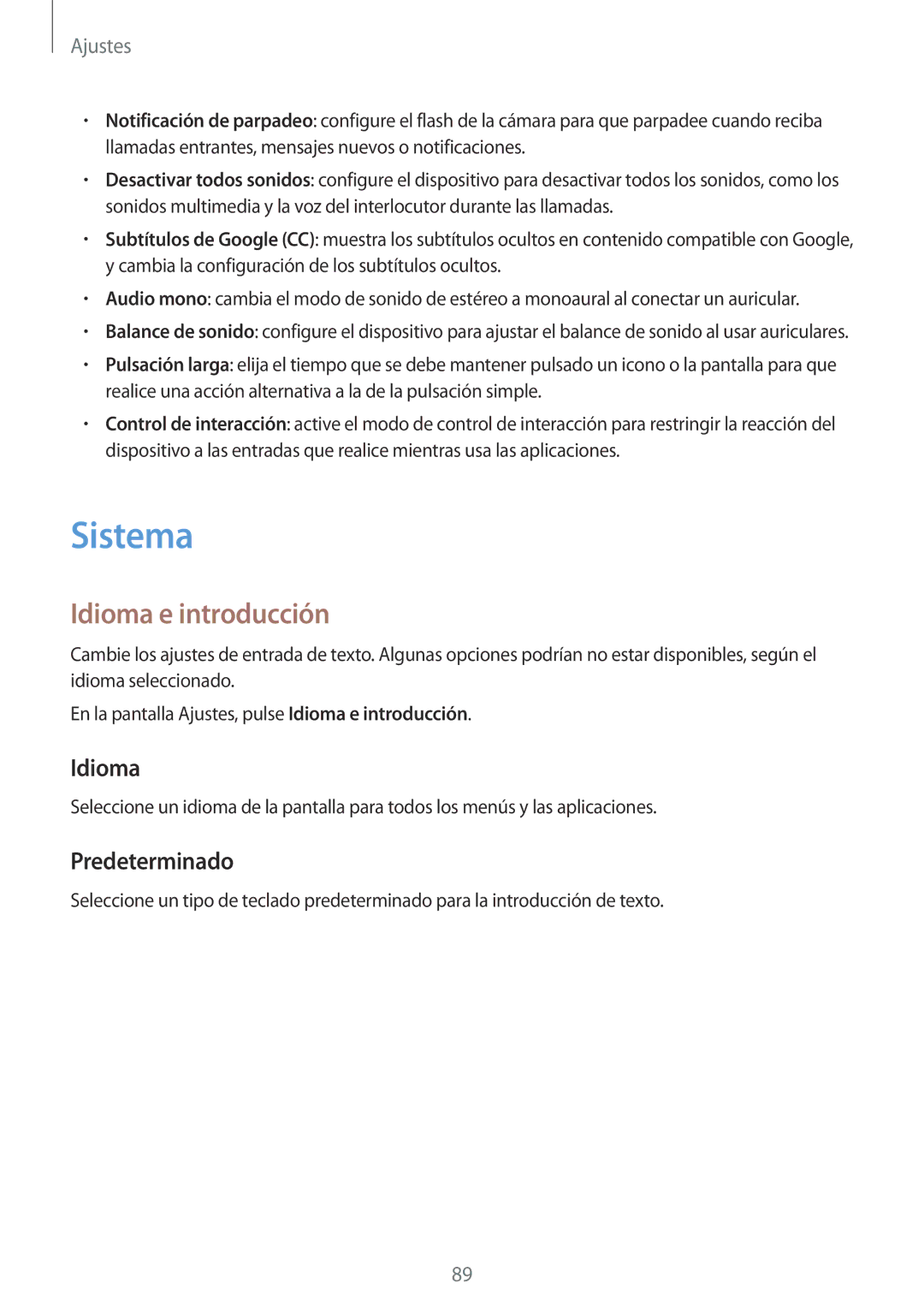 Samsung SM-G530FZAAPHE, SM-G530FZDAXEC, SM-G530FZWAPHE, SM-G530FZAAXEC manual Sistema, Idioma e introducción, Predeterminado 