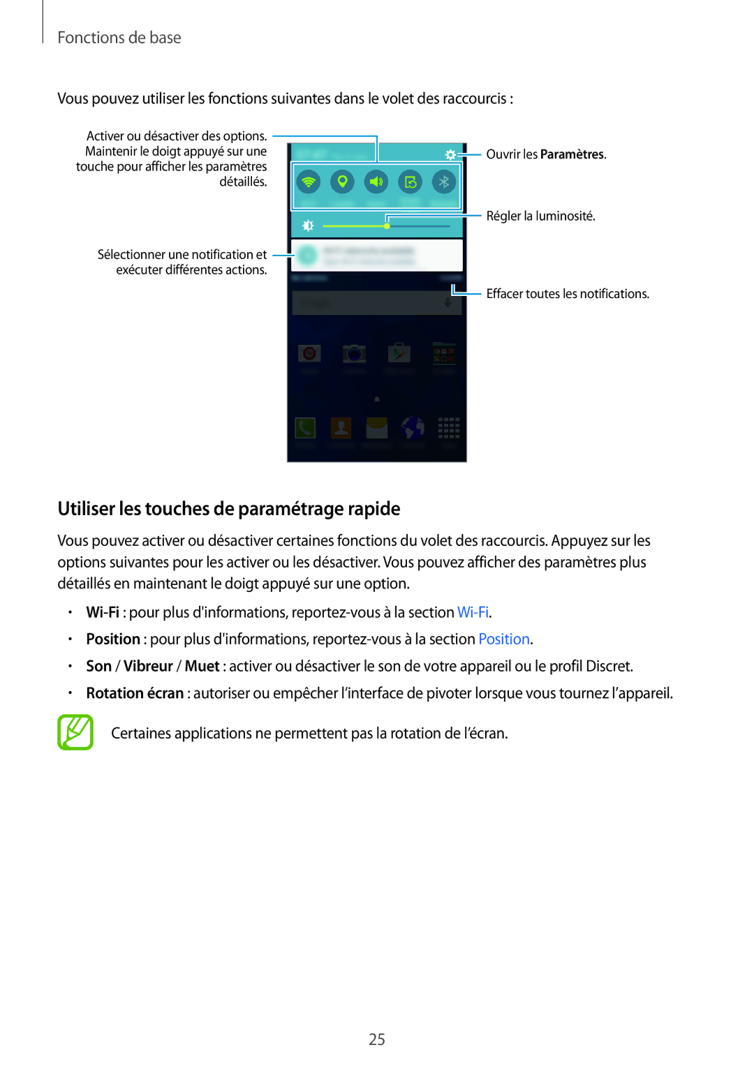 Samsung SM-G530FZAABOG, SM-G530FZDAXEF, SM-G530FZWAVGF, SM-G530FZAAXEF manual Utiliser les touches de paramétrage rapide 