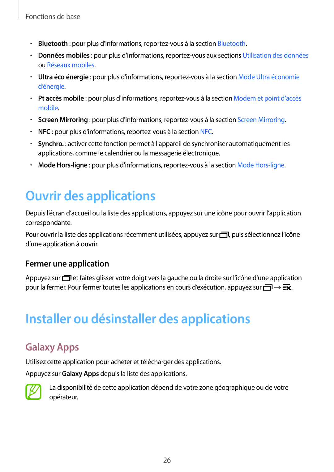 Samsung SM-G530FZWAFTM, SM-G530FZDAXEF Ouvrir des applications, Installer ou désinstaller des applications, Galaxy Apps 