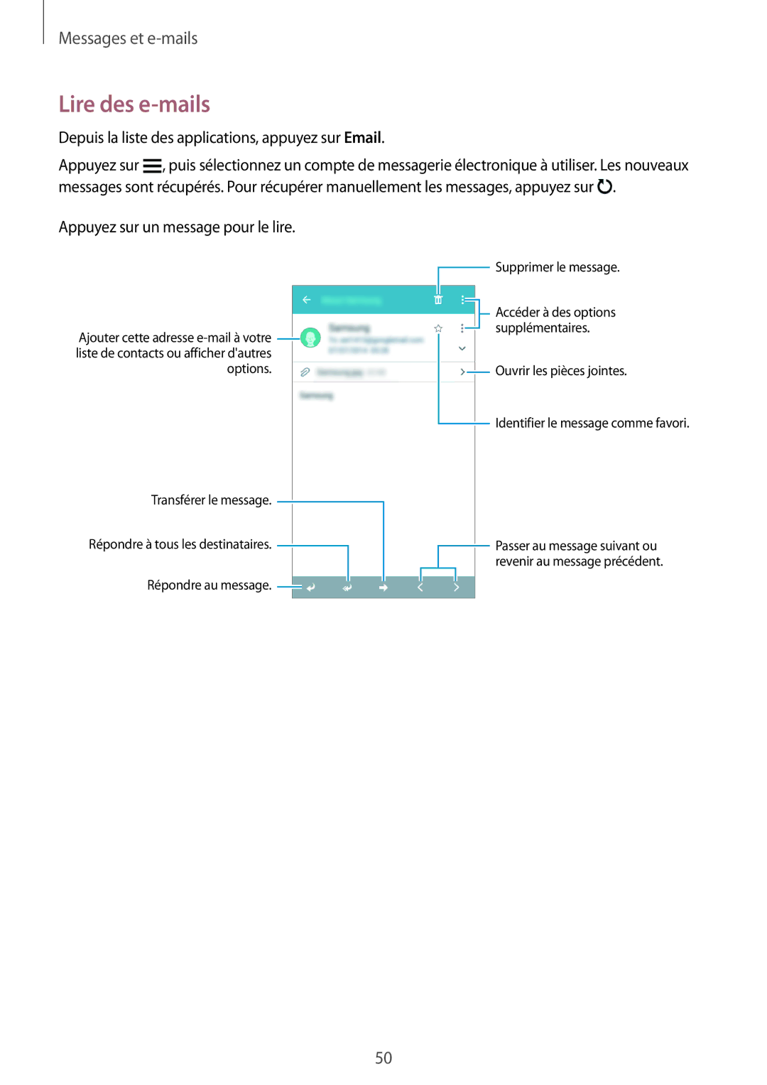 Samsung SM-G530FZAAVGF, SM-G530FZDAXEF manual Lire des e-mails, Depuis la liste des applications, appuyez sur Email 