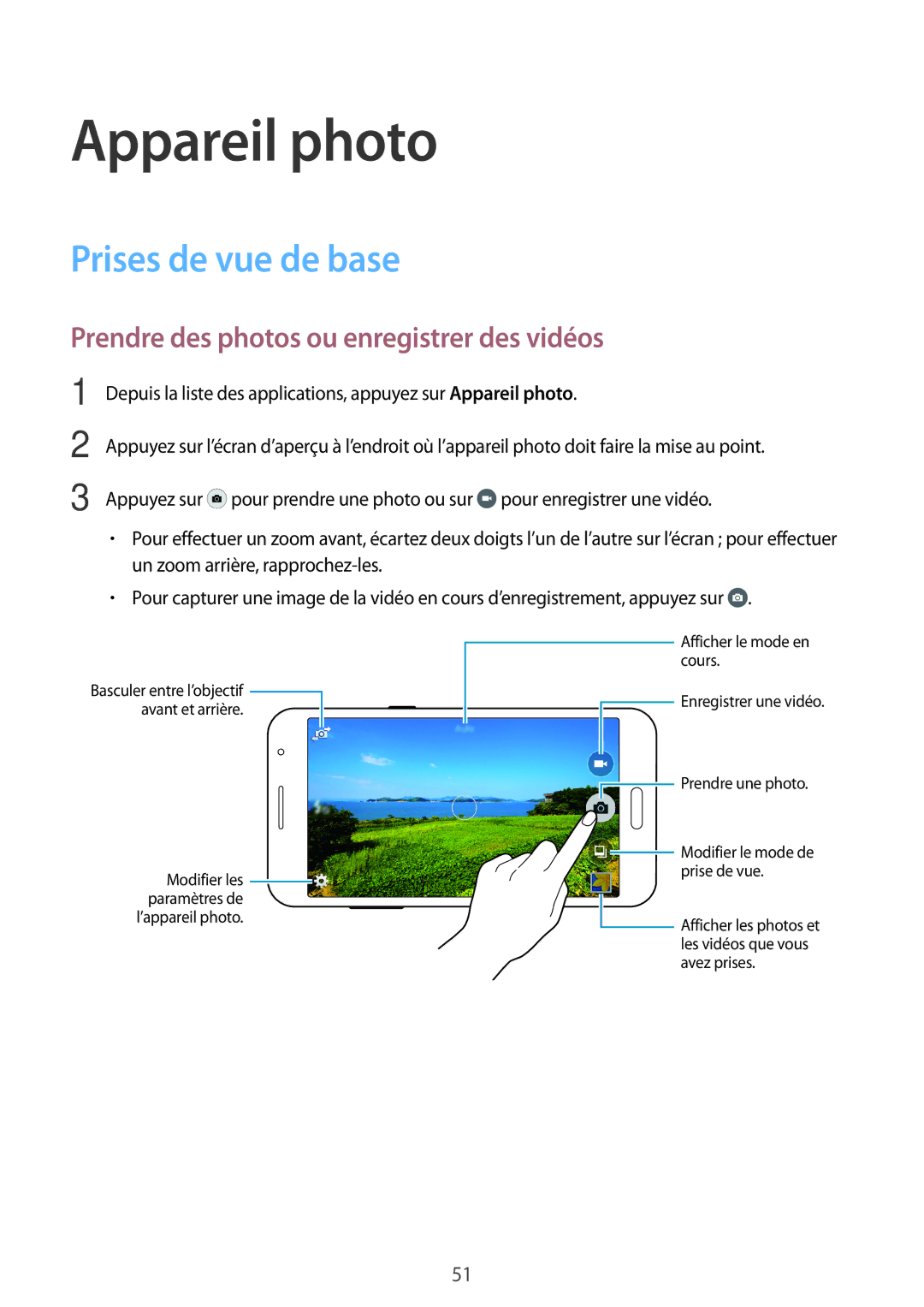 Samsung SM-G530FZWASFR, SM-G530FZDAXEF Appareil photo, Prises de vue de base, Prendre des photos ou enregistrer des vidéos 