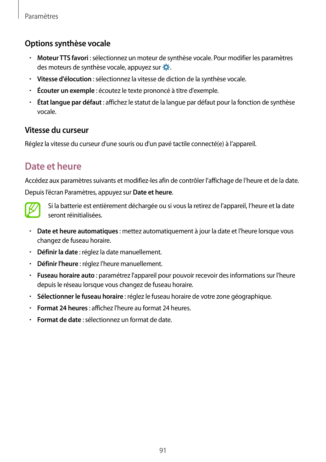 Samsung SM-G530FZAABOG, SM-G530FZDAXEF, SM-G530FZWAVGF manual Date et heure, Options synthèse vocale, Vitesse du curseur 