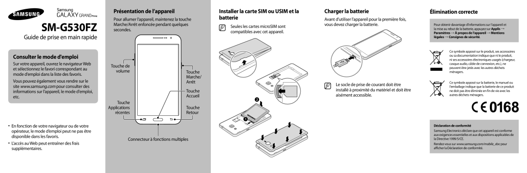 Samsung SM-G530FZWAVGF, SM-G530FZDAXEF manual Consulter le mode demploi, Présentation de l’appareil, Charger la batterie 