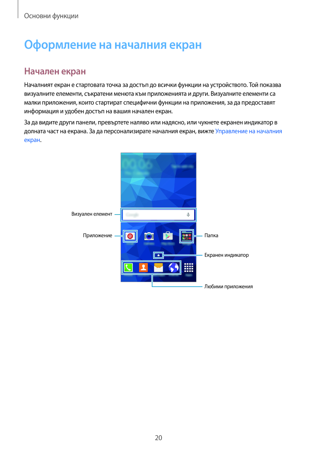 Samsung SM-G530FZWABGL, SM-G530FZAABGL, SM2G530FZAABGL, SM2G530FZWABGL manual Оформление на началния екран, Начален екран 