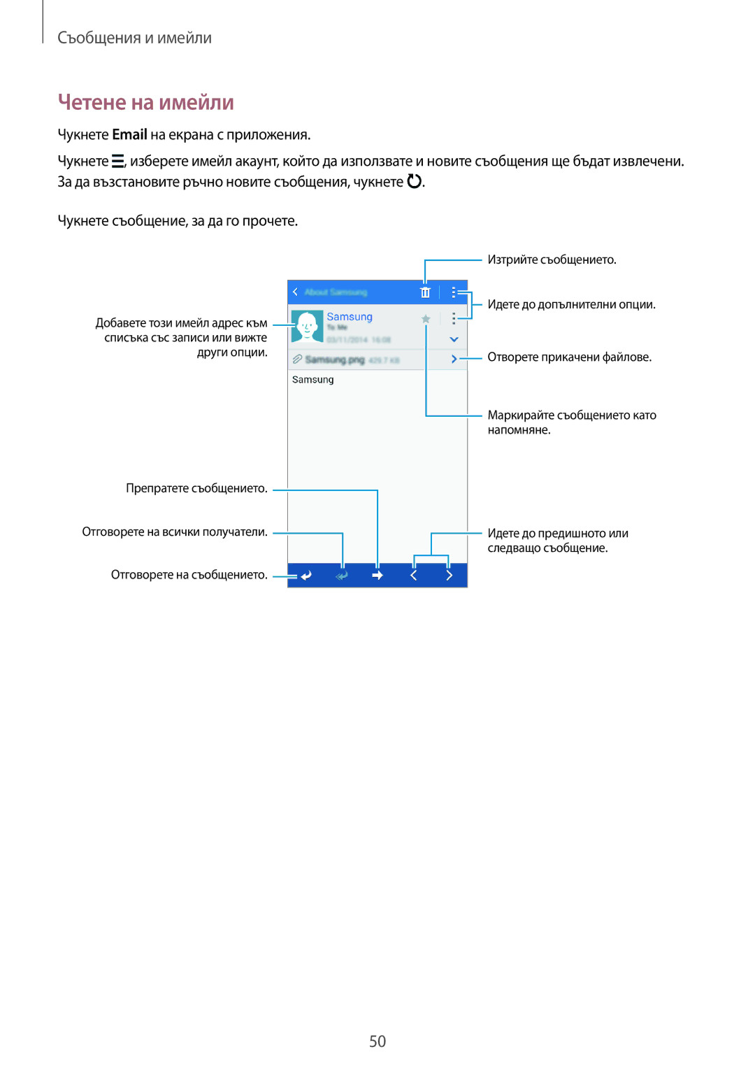 Samsung SM2G530FZAABGL, SM-G530FZWABGL, SM-G530FZAABGL, SM2G530FZWABGL manual Четене на имейли 