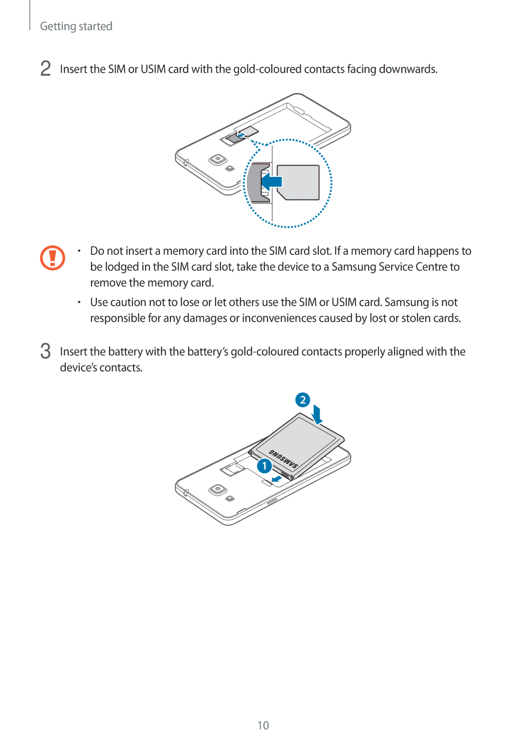 Samsung SM-G530FZWAPRT, SM-G530FZWAOPT, SM-G530FZAATCL, SM-G530FZWASEB, SM-G530FZAATPH, SM-G530FZWATPH manual Getting started 