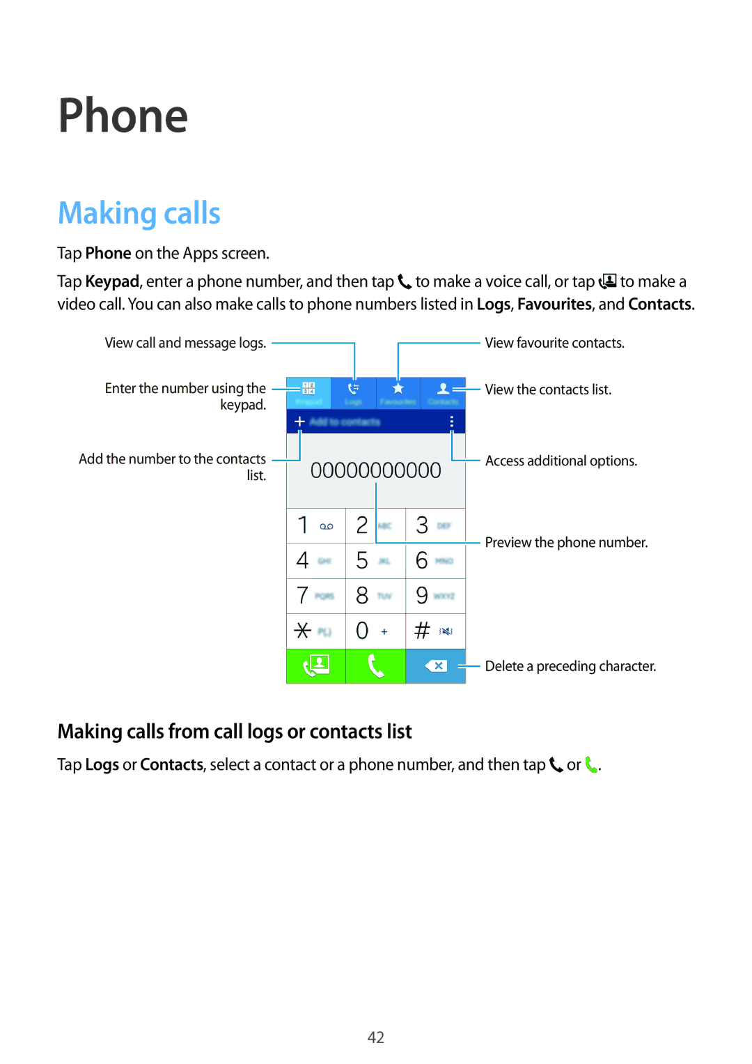 Samsung SM-G530FZAAPHE, SM-G530FZWAOPT, SM-G530FZAATCL manual Phone, Making calls from call logs or contacts list 