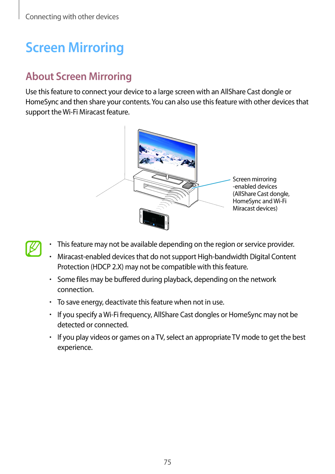 Samsung SM-G530FZAATCL, SM-G530FZWAOPT, SM-G530FZWASEB, SM-G530FZAATPH, SM-G530FZWATPH manual About Screen Mirroring 