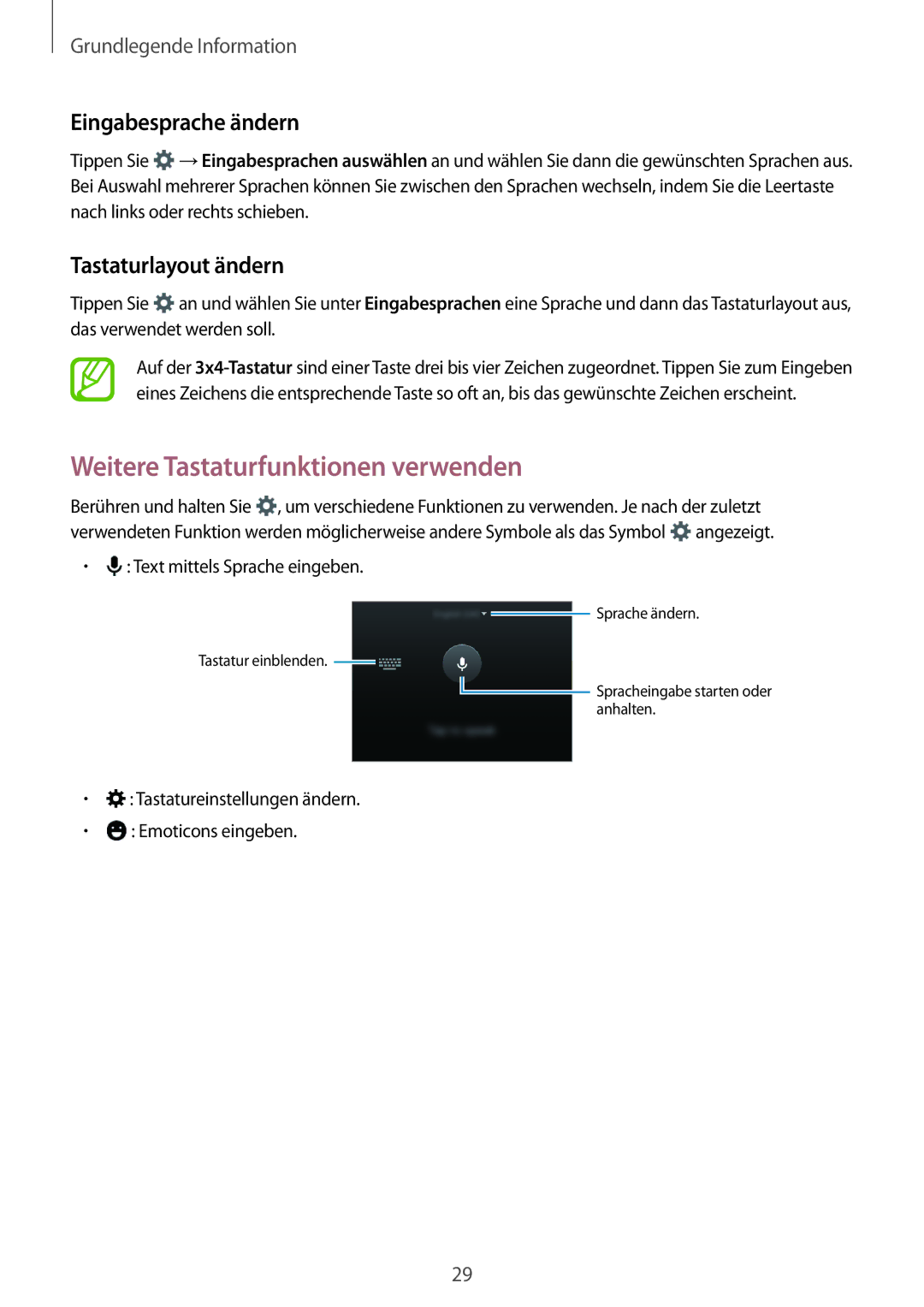 Samsung SM-G530FZAAXEO, SM-G530FZWAOPT Weitere Tastaturfunktionen verwenden, Eingabesprache ändern, Tastaturlayout ändern 