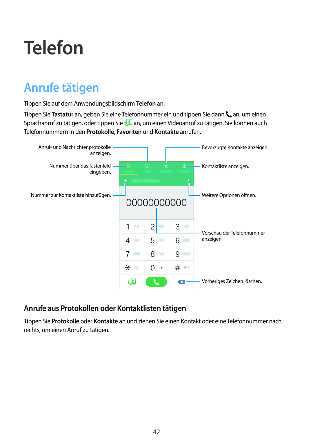 Samsung SM-G530FZWASEB, SM-G530FZWAOPT manual Telefon, Anrufe tätigen, Anrufe aus Protokollen oder Kontaktlisten tätigen 