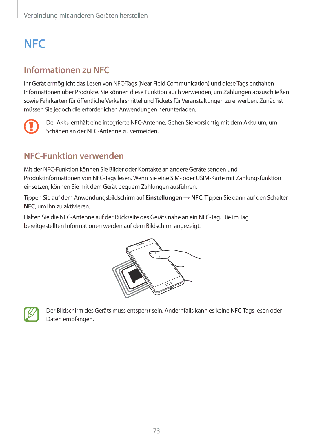 Samsung SM-G530FZAADBT, SM-G530FZWAOPT, SM-G530FZAATCL, SM-G530FZWASEB manual Informationen zu NFC, NFC-Funktion verwenden 