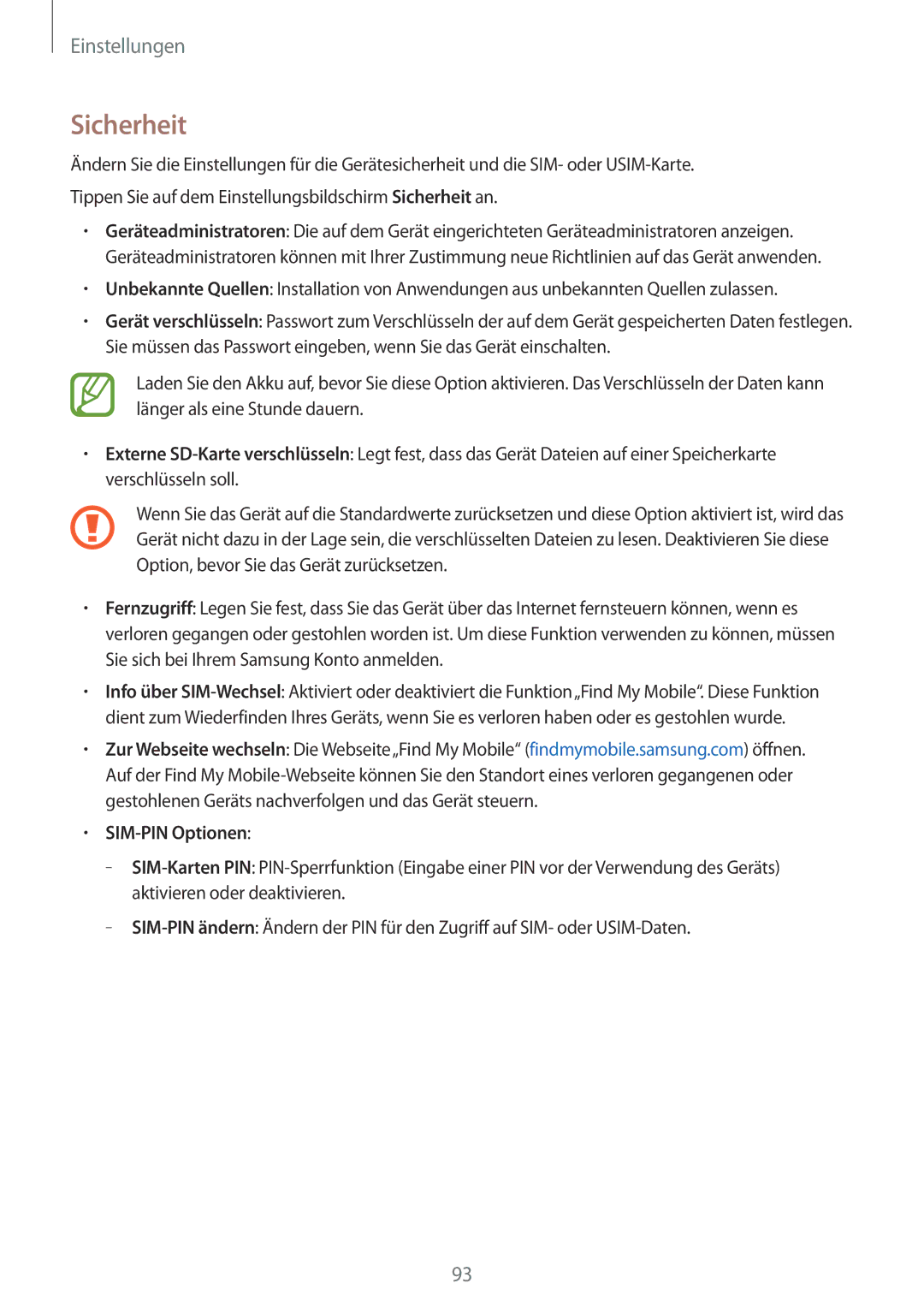 Samsung SM-G530FZAADBT, SM-G530FZWAOPT, SM-G530FZAATCL, SM-G530FZWASEB, SM-G530FZAATPH manual Sicherheit, SIM-PIN Optionen 