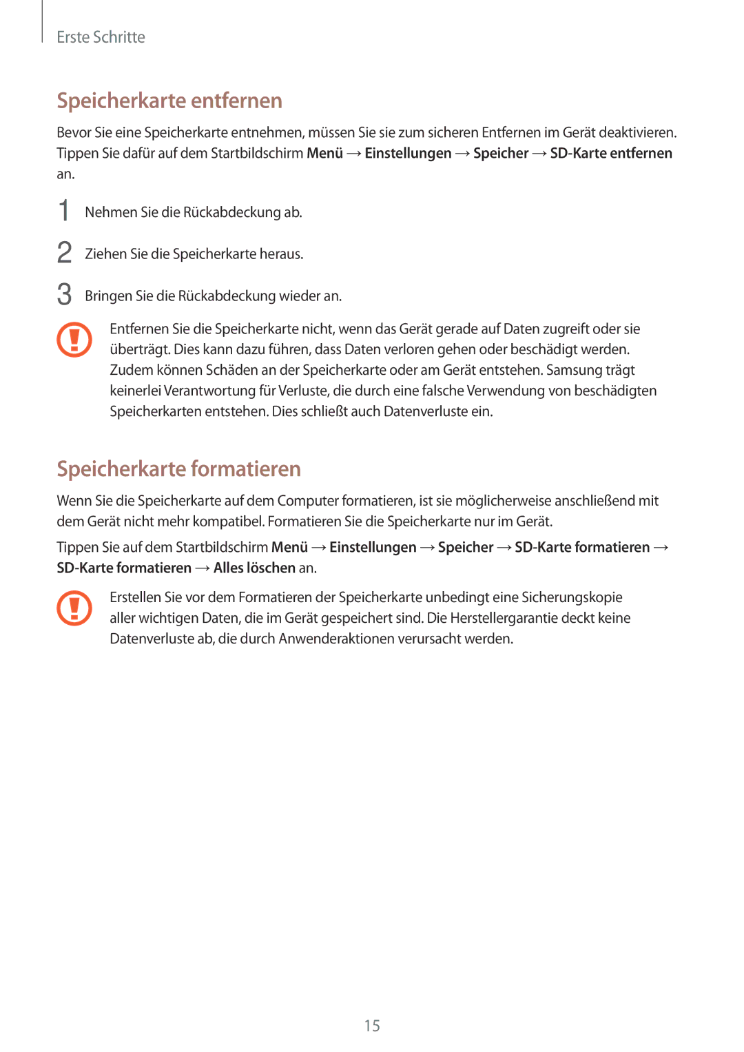 Samsung SM-G530FZAAXEF, SM-G530FZWAOPT, SM-G530FZAATCL, SM-G530FZWASEB Speicherkarte entfernen, Speicherkarte formatieren 