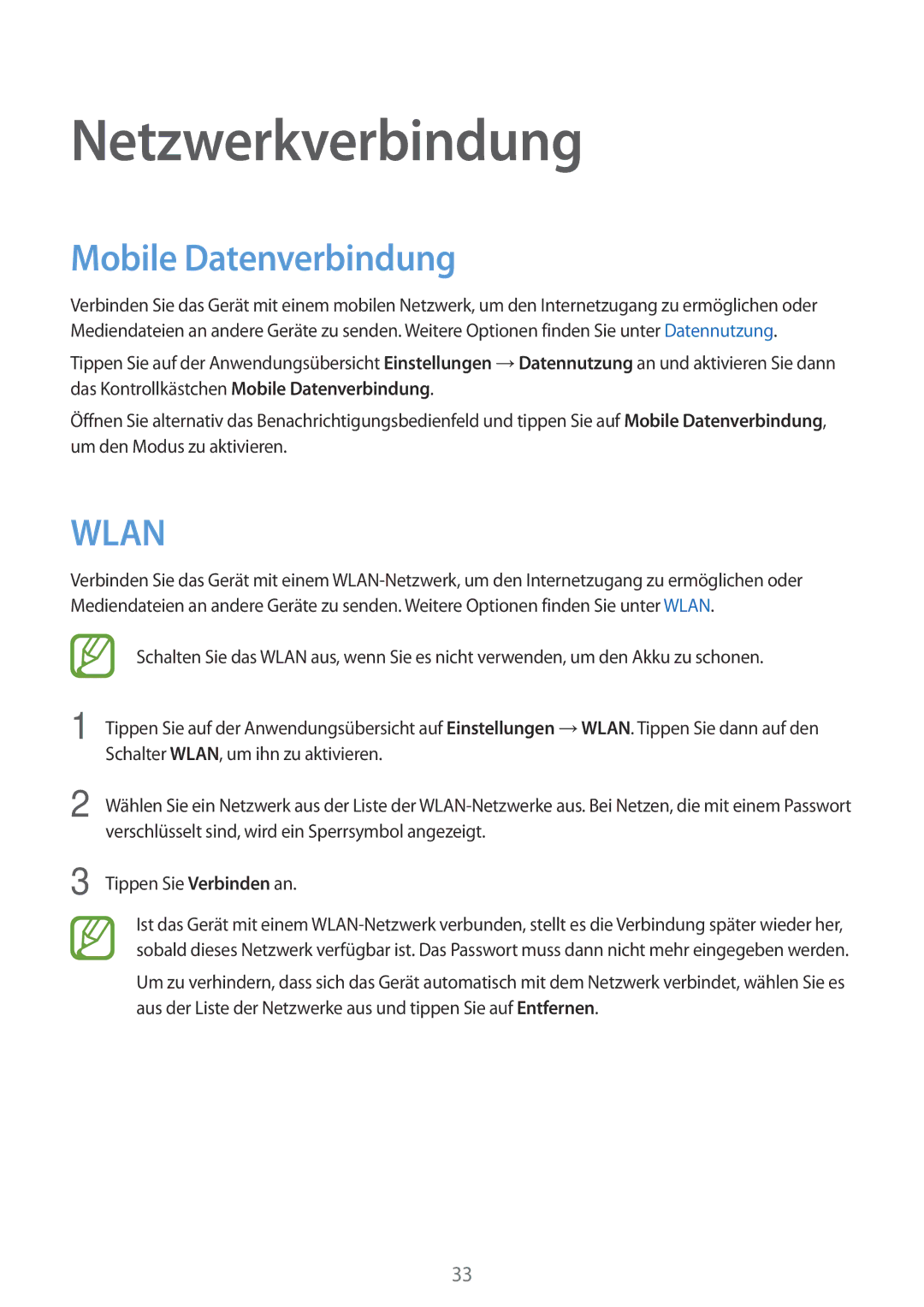 Samsung SM-G530FZAADBT, SM-G530FZWAOPT, SM-G530FZAATCL, SM-G530FZWASEB manual Netzwerkverbindung, Mobile Datenverbindung 