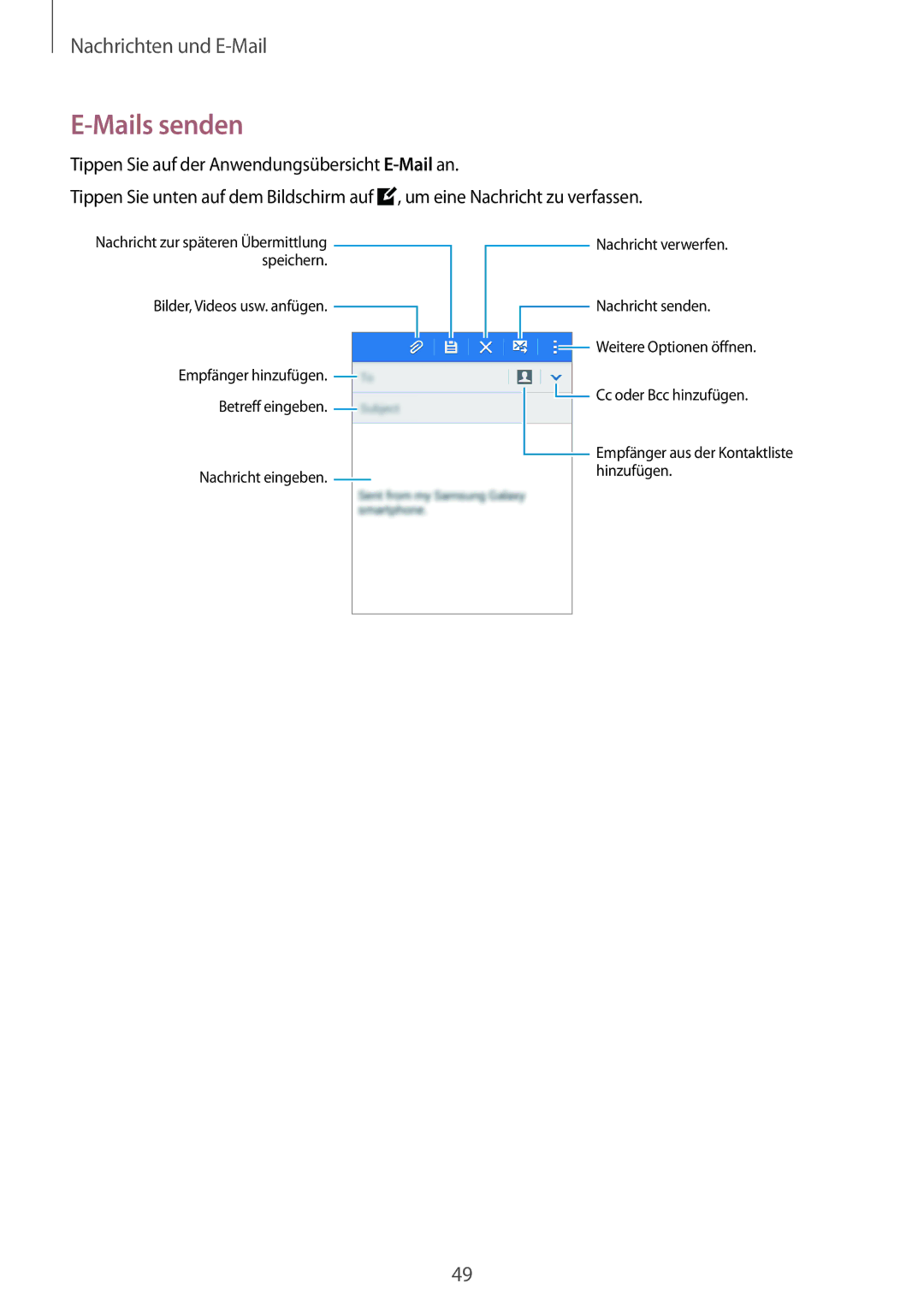 Samsung SM-G530FZAAXEO, SM-G530FZWAOPT, SM-G530FZAATCL, SM-G530FZWASEB, SM-G530FZAATPH, SM-G530FZWATPH manual Mails senden 