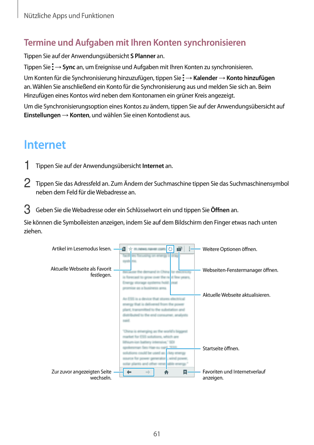 Samsung SM-G530FZAATCL, SM-G530FZWAOPT, SM-G530FZWASEB manual Internet, Termine und Aufgaben mit Ihren Konten synchronisieren 