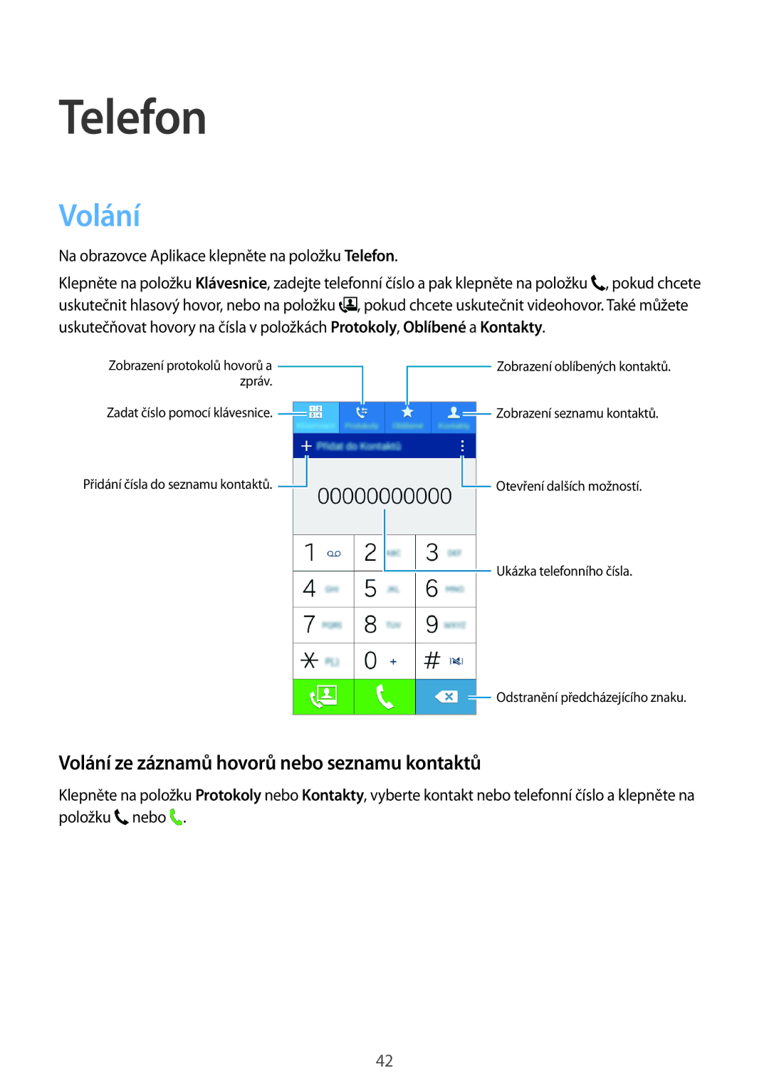 Samsung SM-G530FZWAXEH, SM-G530FZWAPRT, SM-G530FZAAPLS manual Telefon, Volání ze záznamů hovorů nebo seznamu kontaktů 