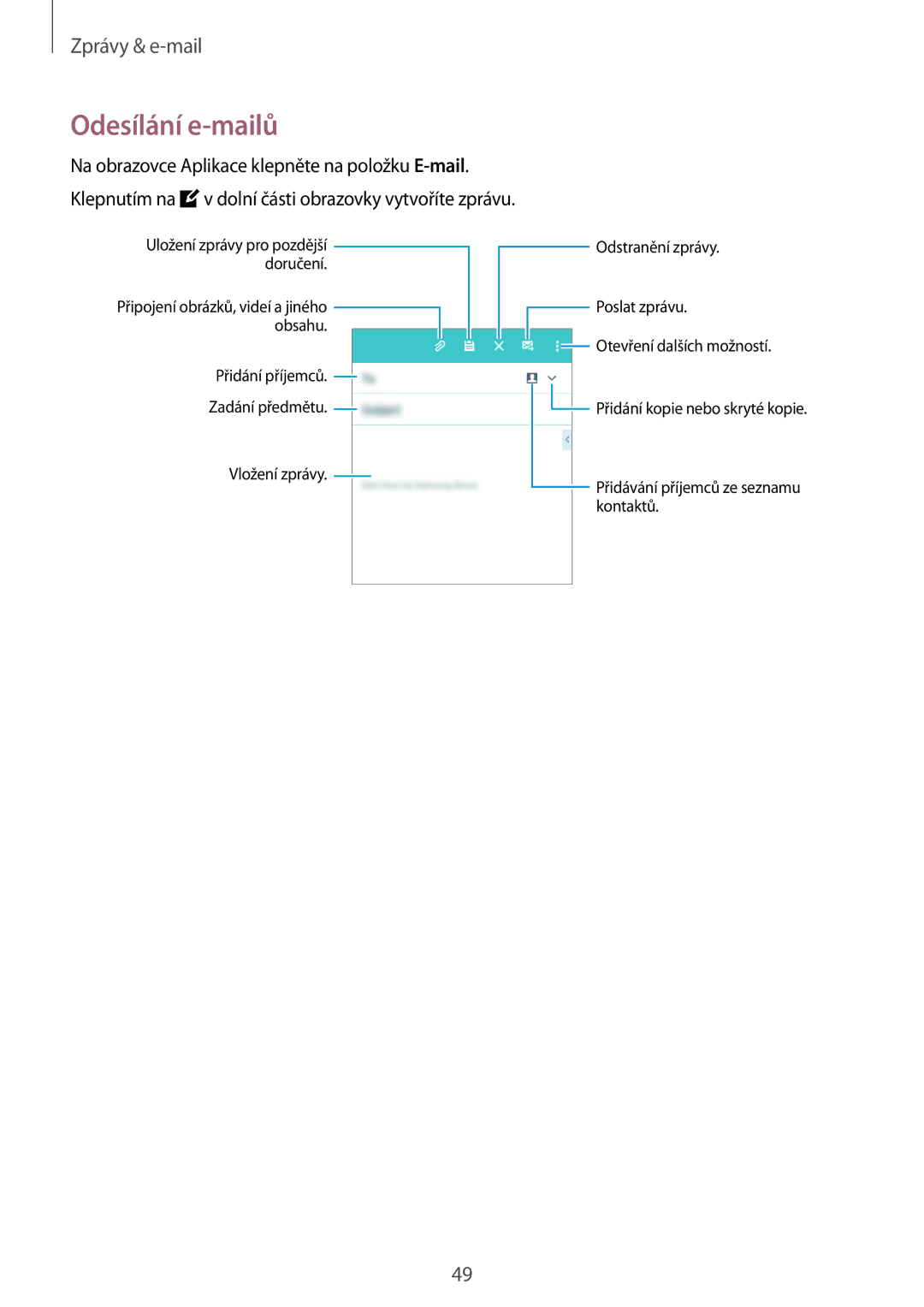 Samsung SM-G530FZAAETL, SM-G530FZWAPRT, SM-G530FZAAPLS, SM-G530FZWATPL, SM-G530FZAAPRT, SM-G530FZAAORX manual Odesílání e-mailů 