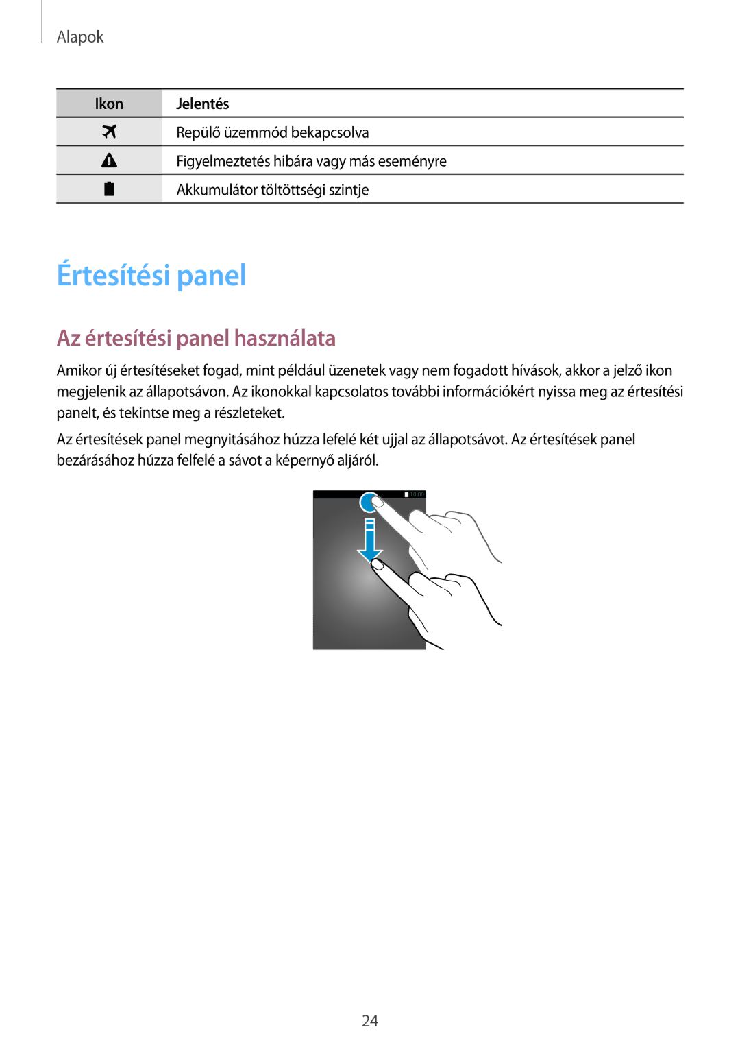 Samsung SM-G530FZWAAUT, SM-G530FZWAPRT, SM-G530FZAAPLS, SM-G530FZWATPL manual Értesítési panel, Az értesítési panel használata 