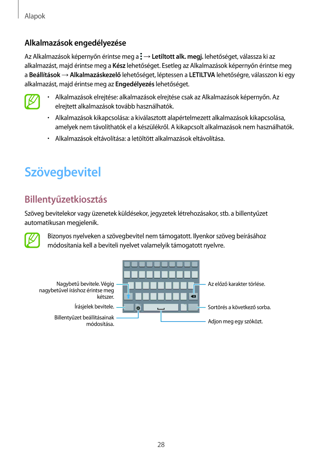 Samsung SM-G530FZWAPRT, SM-G530FZAAPLS, SM-G530FZWATPL manual Szövegbevitel, Billentyűzetkiosztás, Alkalmazások engedélyezése 