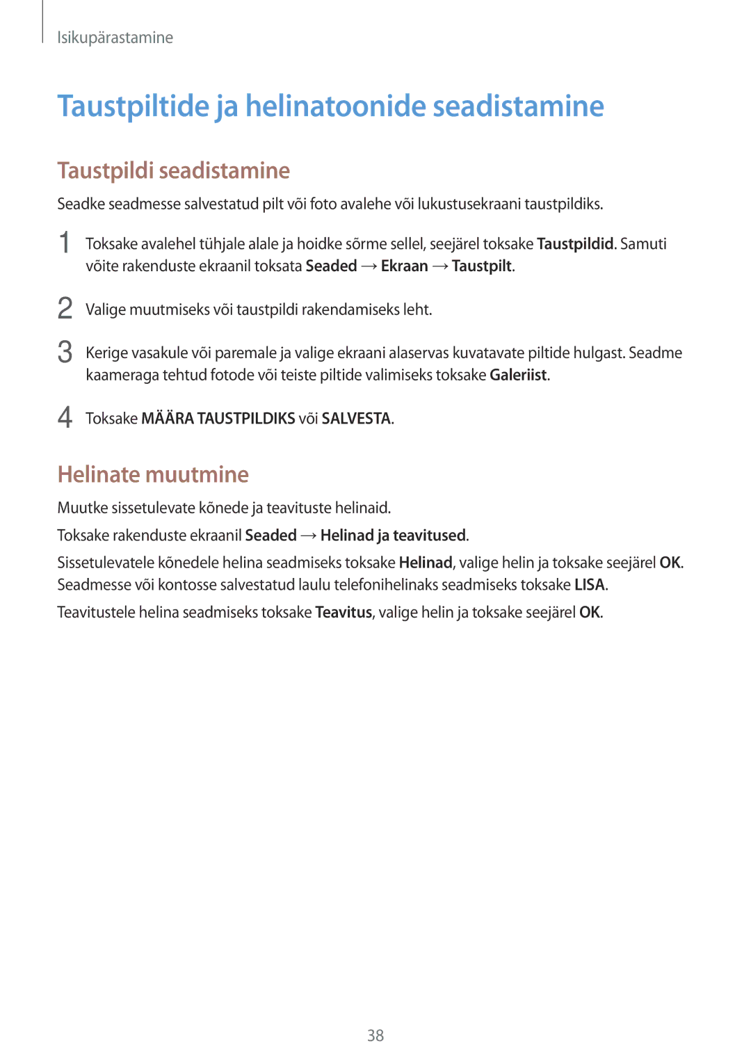 Samsung SM-G530FZAASEB manual Taustpiltide ja helinatoonide seadistamine, Taustpildi seadistamine, Helinate muutmine 