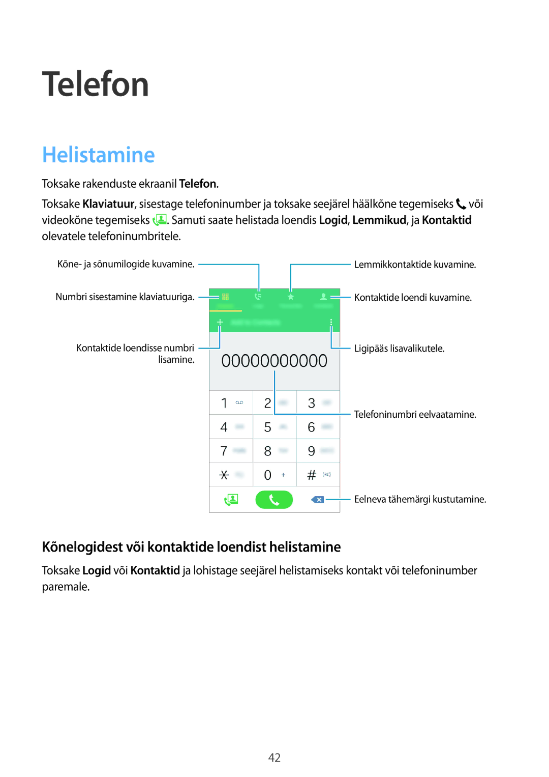 Samsung SM-G530FZWASEB, SM-G530FZDASEB manual Telefon, Helistamine, Kõnelogidest või kontaktide loendist helistamine 