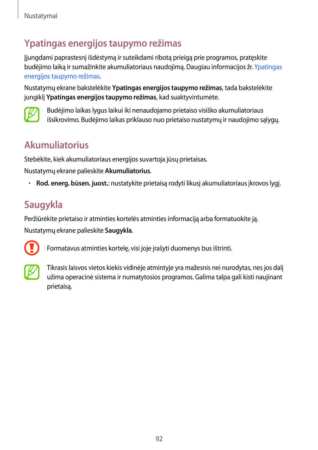 Samsung SM-G530FZAASEB, SM-G530FZWASEB, SM-G530FZDASEB manual Akumuliatorius, Saugykla 