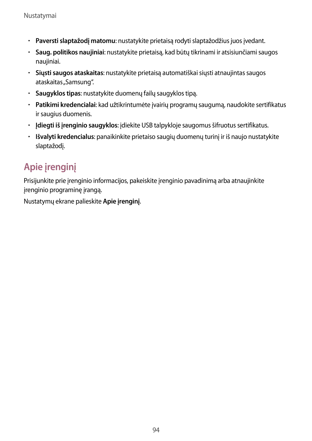 Samsung SM-G530FZDASEB, SM-G530FZWASEB, SM-G530FZAASEB manual Apie įrenginį 