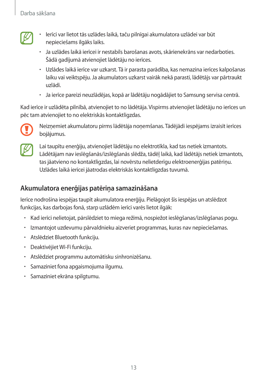 Samsung SM-G530FZDASEB, SM-G530FZWASEB, SM-G530FZAASEB manual Akumulatora enerģijas patēriņa samazināšana 
