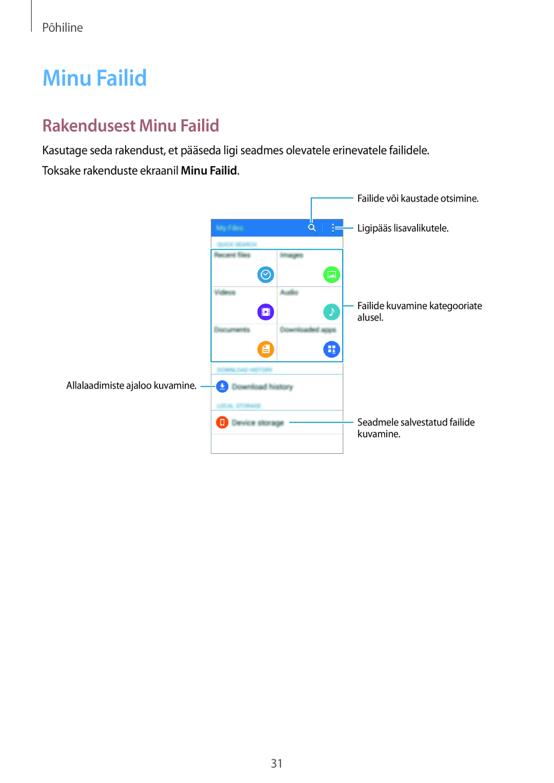 Samsung SM-G530FZDASEB, SM-G530FZWASEB, SM-G530FZAASEB manual Rakendusest Minu Failid 