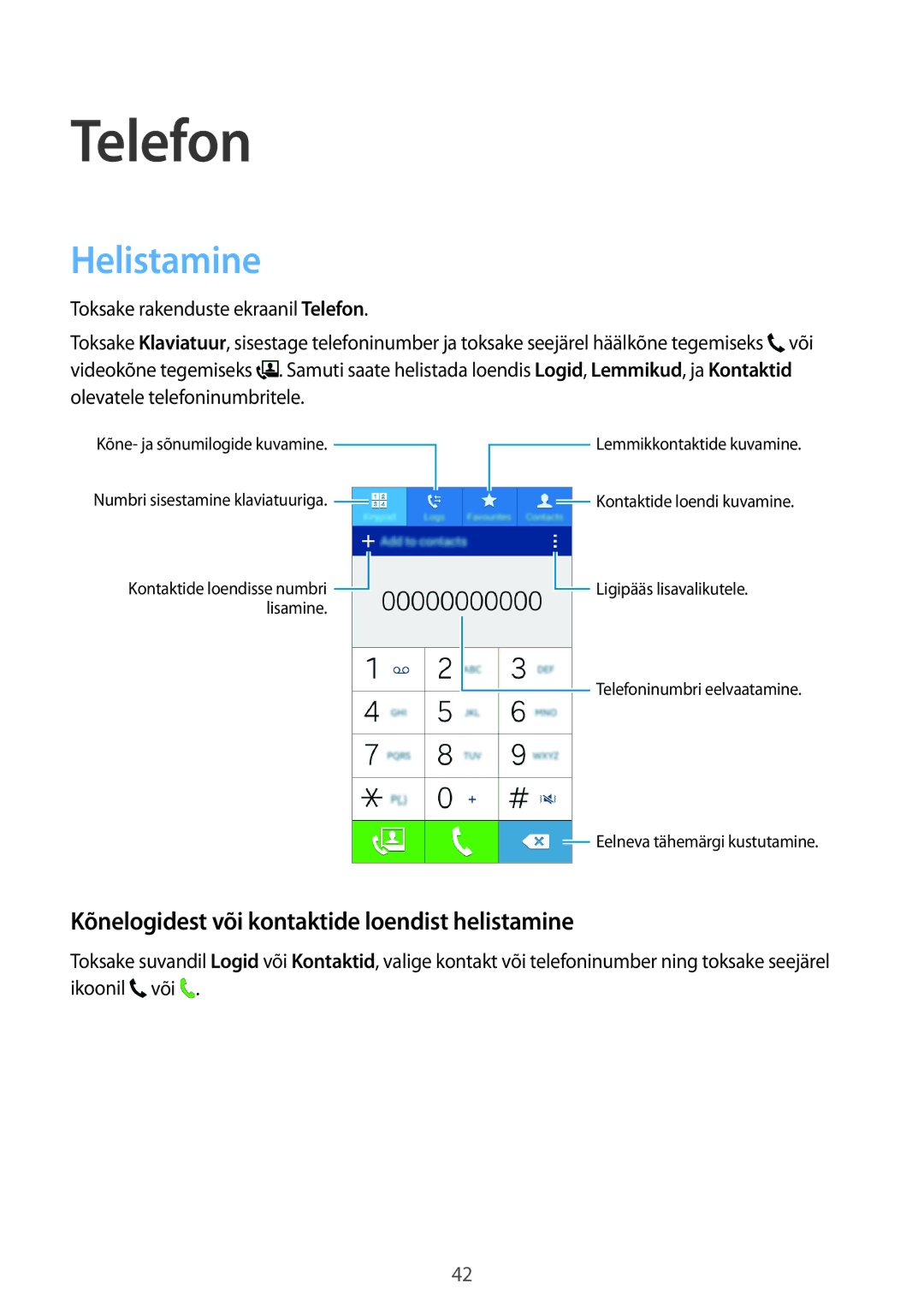 Samsung SM-G530FZWASEB, SM-G530FZDASEB manual Telefon, Helistamine, Kõnelogidest või kontaktide loendist helistamine 