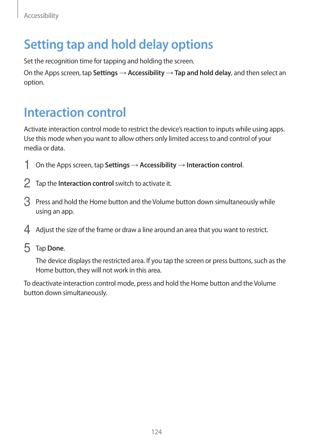 Samsung SM-G530HZAVSER, SM-G530HZADKSA, SM-G530HZADXXV manual Setting tap and hold delay options, Interaction control 