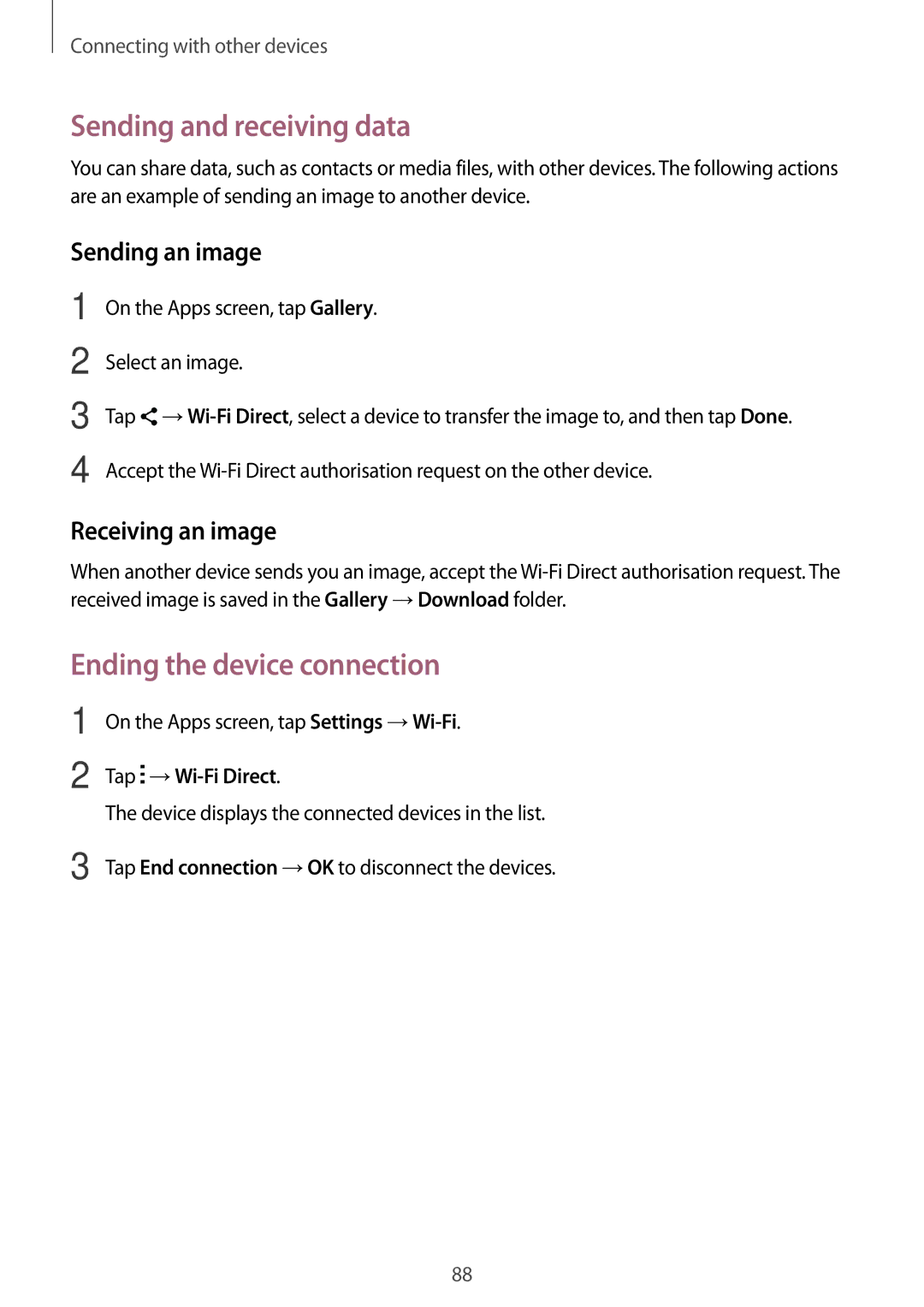 Samsung SM-G530HZWDXXV, SM-G530HZADKSA, SM-G530HZADXXV, CG-G530HZABHTM, SM-G530HZAVXXV manual Ending the device connection 