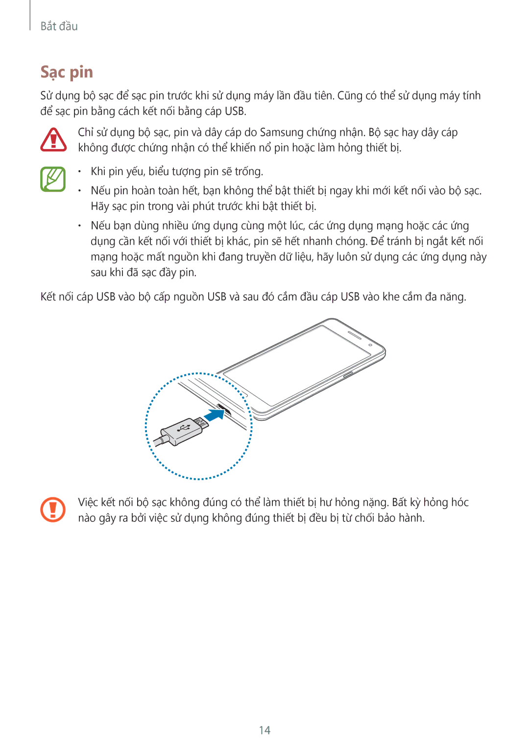 Samsung SM-G530HZAVXXV, SM-G530HZADXXV, CG-G530HZABHTM, SM-G530HZWDXXV, SM-G530HZWVXXV, SM-G530HZDVXXV manual Sạc pin 