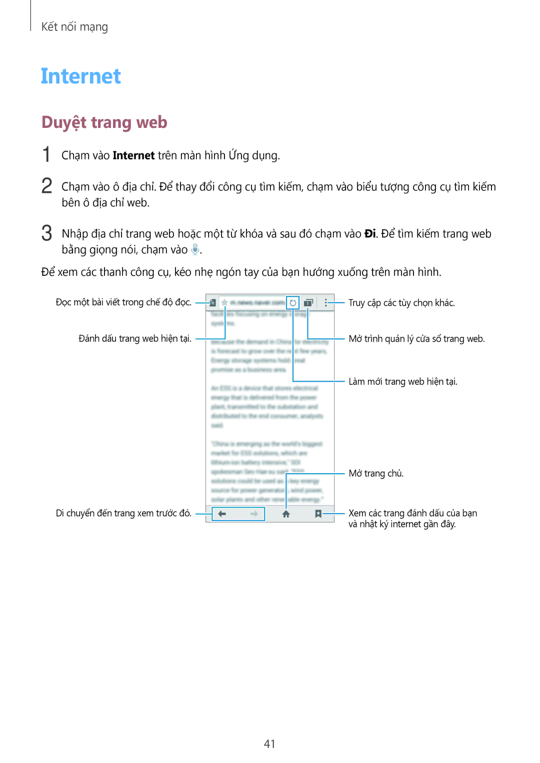 Samsung SM-G530HZDVXXV, SM-G530HZADXXV, CG-G530HZABHTM, SM-G530HZAVXXV, SM-G530HZWDXXV manual Internet, Duyệt trang web 