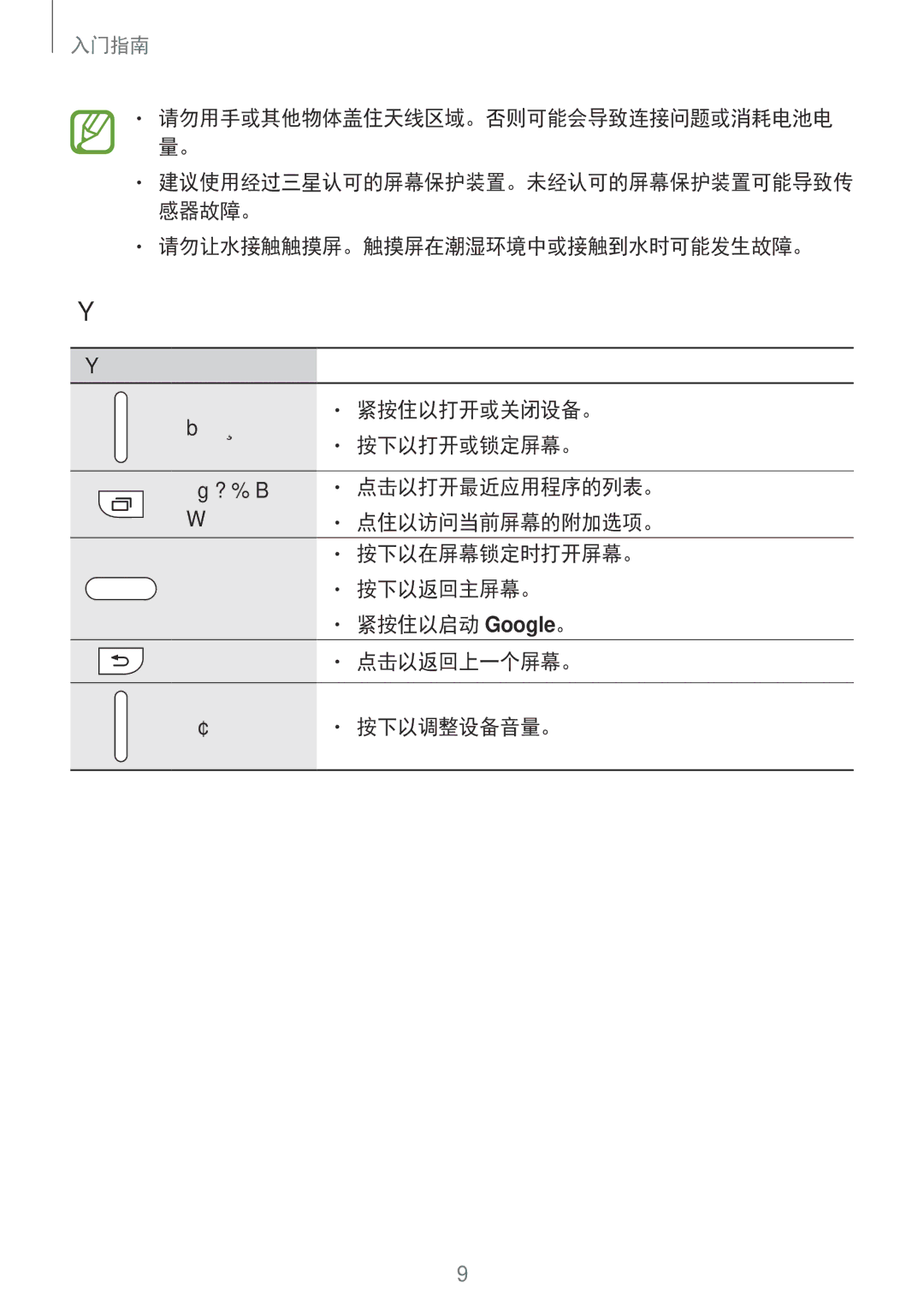 Samsung SM-G530HZWDXXV, SM-G530HZADXXV, CG-G530HZABHTM, SM-G530HZAVXXV, SM-G530HZWVXXV manual 返回键 点击以返回上一个屏幕。 音量键 按下以调整设备音量。 