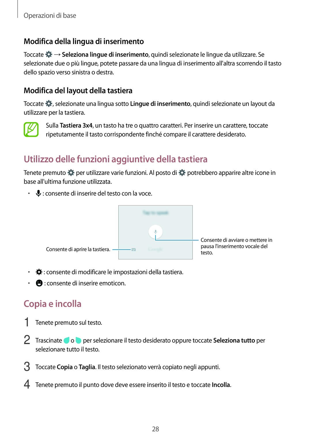 Samsung SM-G531FZAADPL, SM-G531FZAAPLS, SM-G531FZAATUR Utilizzo delle funzioni aggiuntive della tastiera, Copia e incolla 