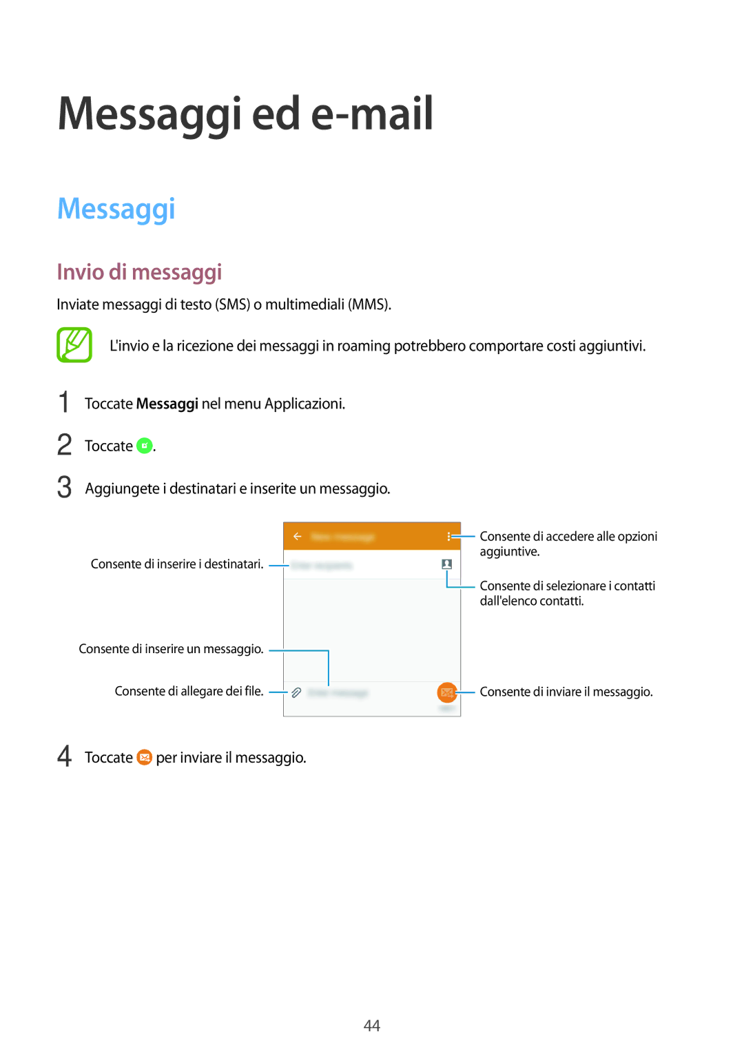 Samsung SM-G531FZWAHUI, SM-G531FZAAPLS, SM-G531FZAATUR, SM-G531FZAADPL, SM-G531FZWAIDE Messaggi ed e-mail, Invio di messaggi 