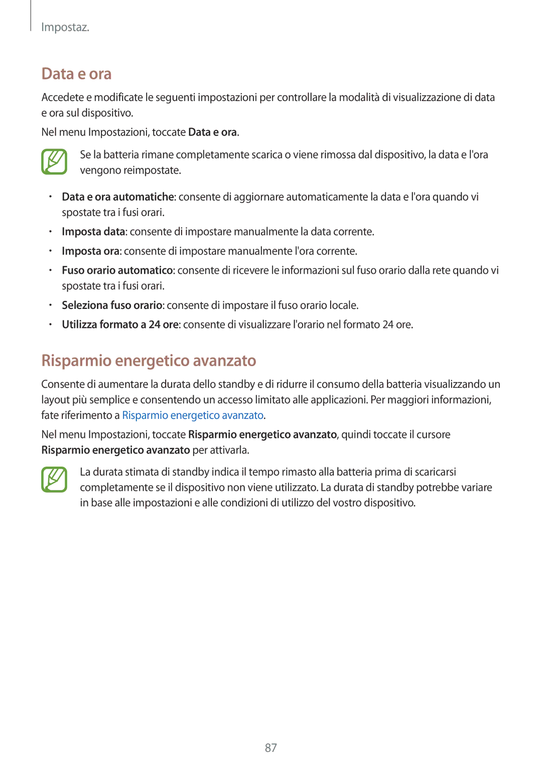 Samsung SM-G531FZWAPLS, SM-G531FZAAPLS, SM-G531FZAATUR, SM-G531FZAADPL manual Data e ora, Risparmio energetico avanzato 