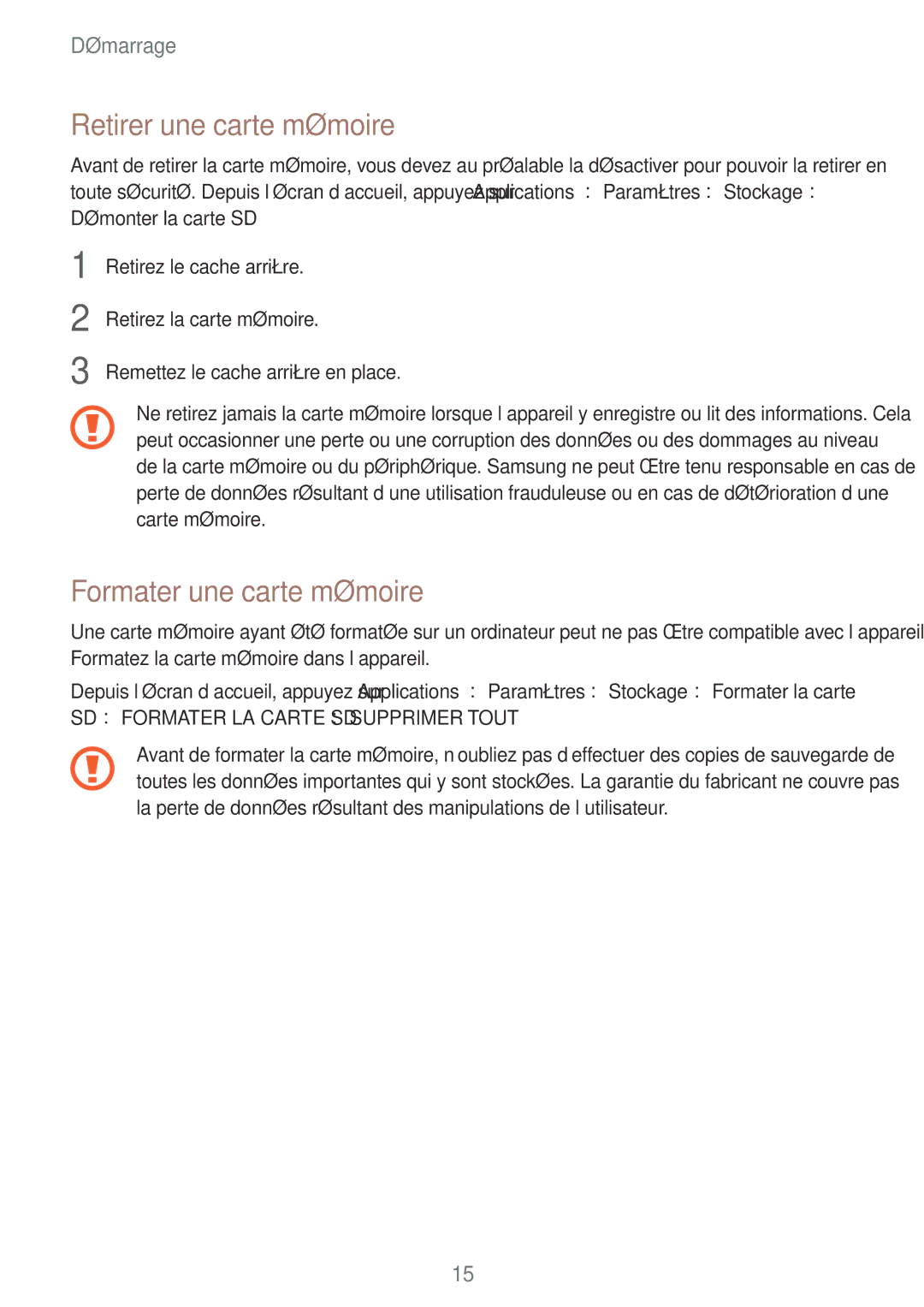 Samsung SM-G531FZDAXEF, SM-G531FZWAXEF, SM-G531FZAAXEF manual Retirer une carte mémoire, Formater une carte mémoire 