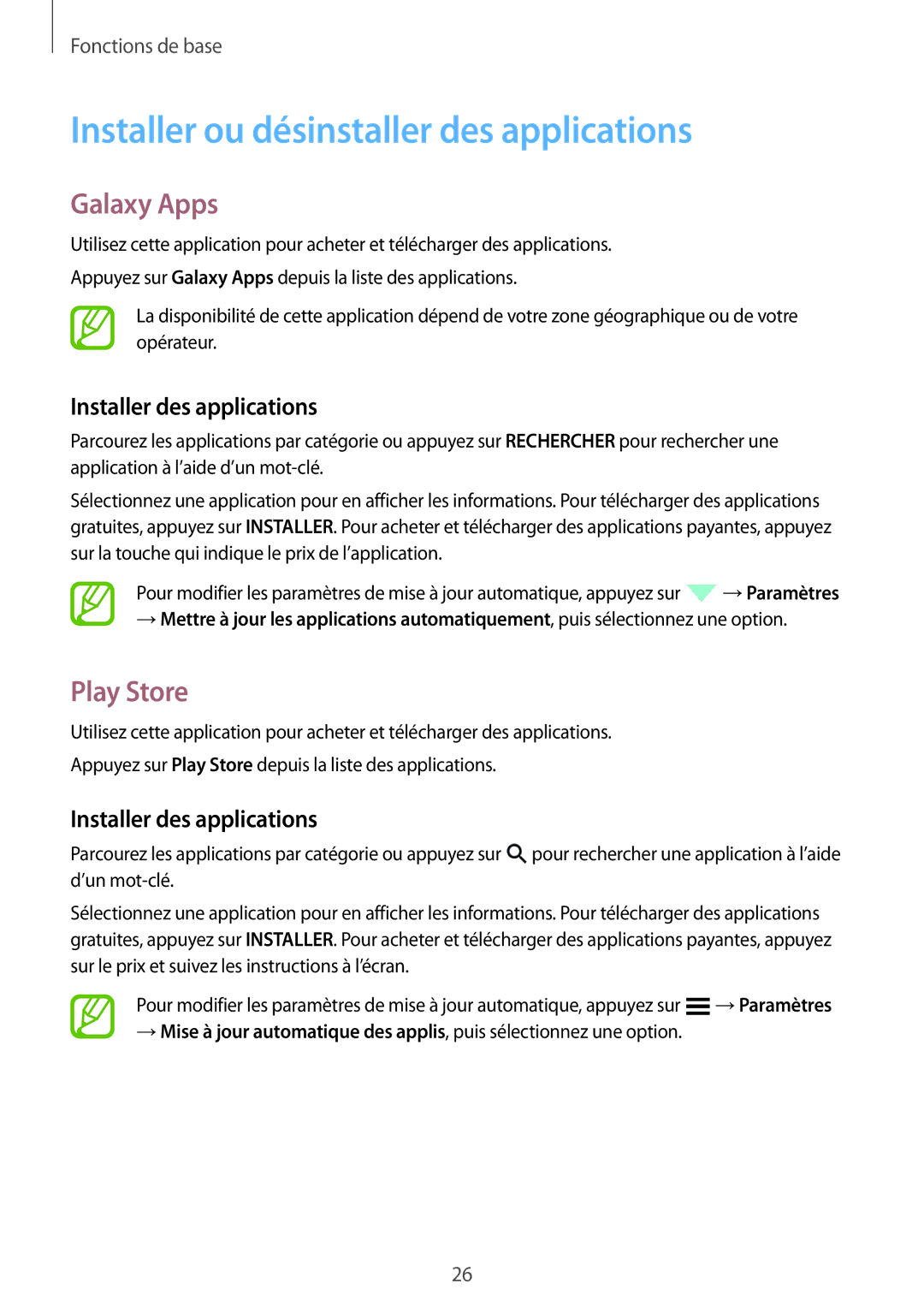 Samsung SM-G531FZAAXEF Installer ou désinstaller des applications, Galaxy Apps, Play Store, Installer des applications 