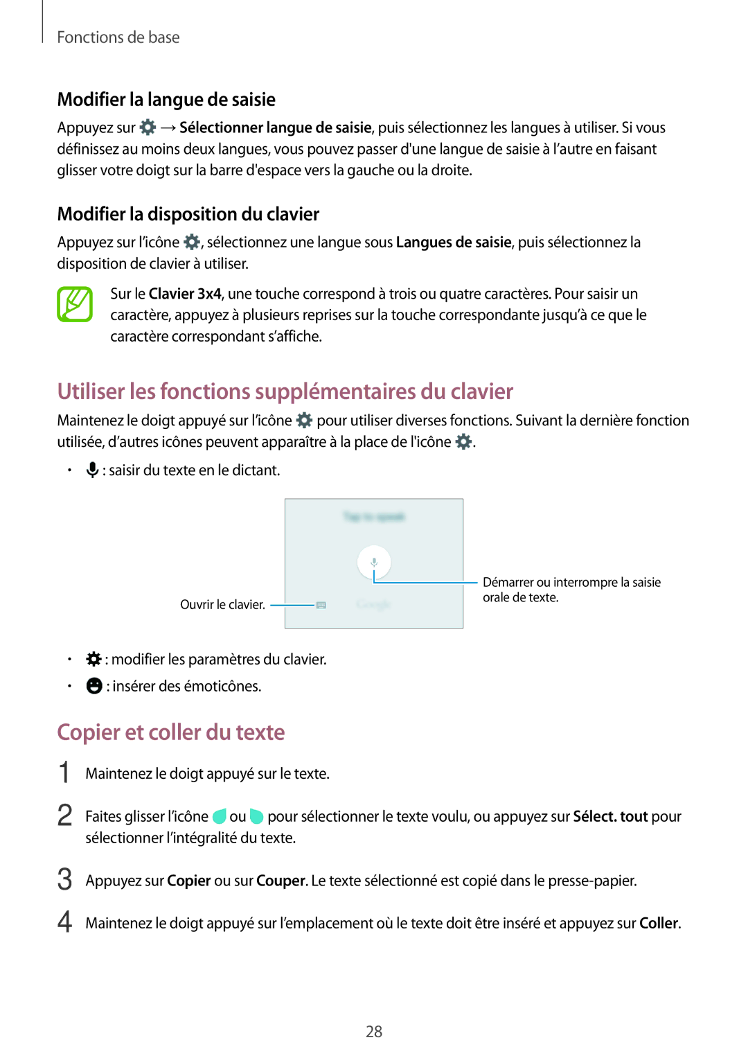 Samsung SM-G531FZWAXEF, SM-G531FZDAXEF manual Utiliser les fonctions supplémentaires du clavier, Copier et coller du texte 