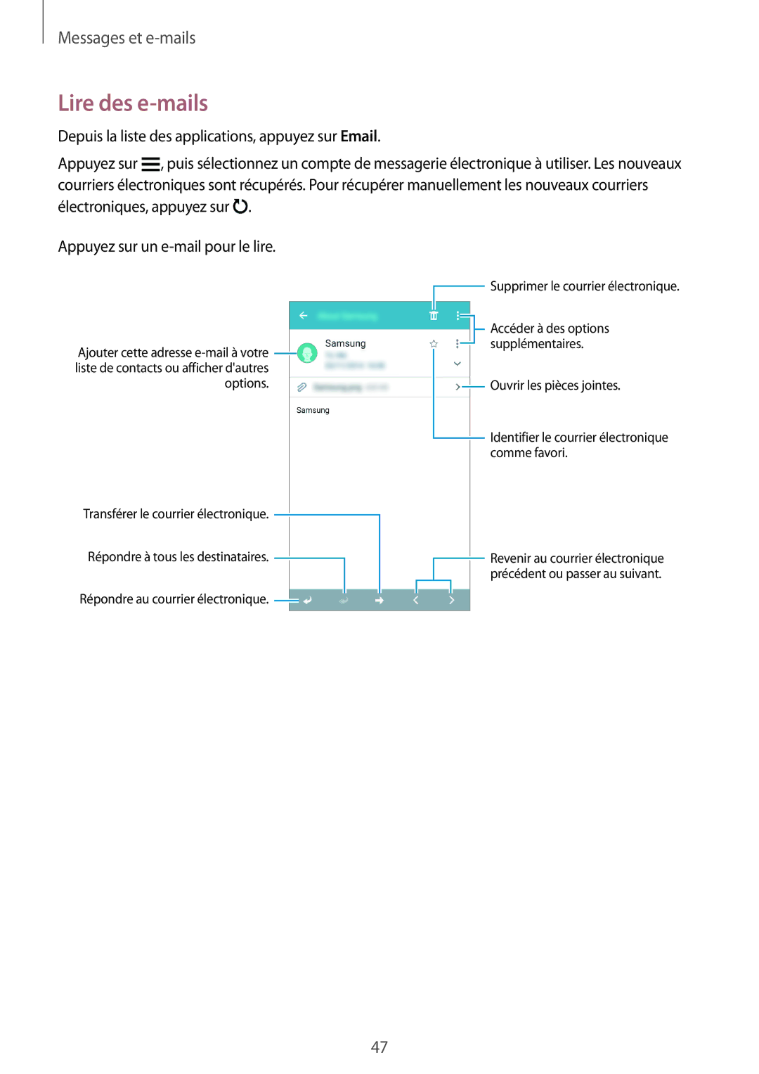 Samsung SM-G531FZAAXEF, SM-G531FZDAXEF, SM-G531FZWAXEF manual Lire des e-mails 