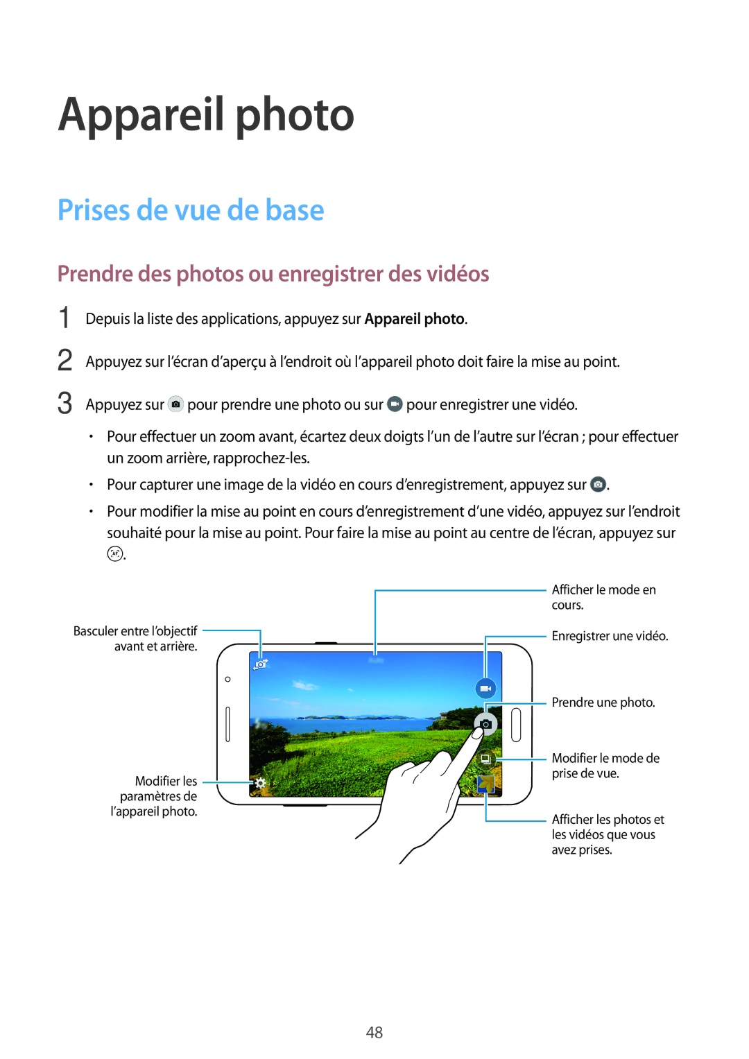 Samsung SM-G531FZDAXEF, SM-G531FZWAXEF Appareil photo, Prises de vue de base, Prendre des photos ou enregistrer des vidéos 