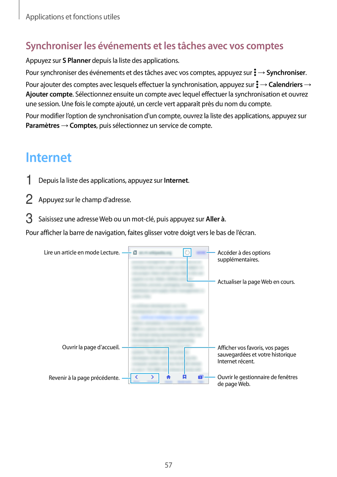 Samsung SM-G531FZDAXEF, SM-G531FZWAXEF, SM-G531FZAAXEF Internet, Synchroniser les événements et les tâches avec vos comptes 